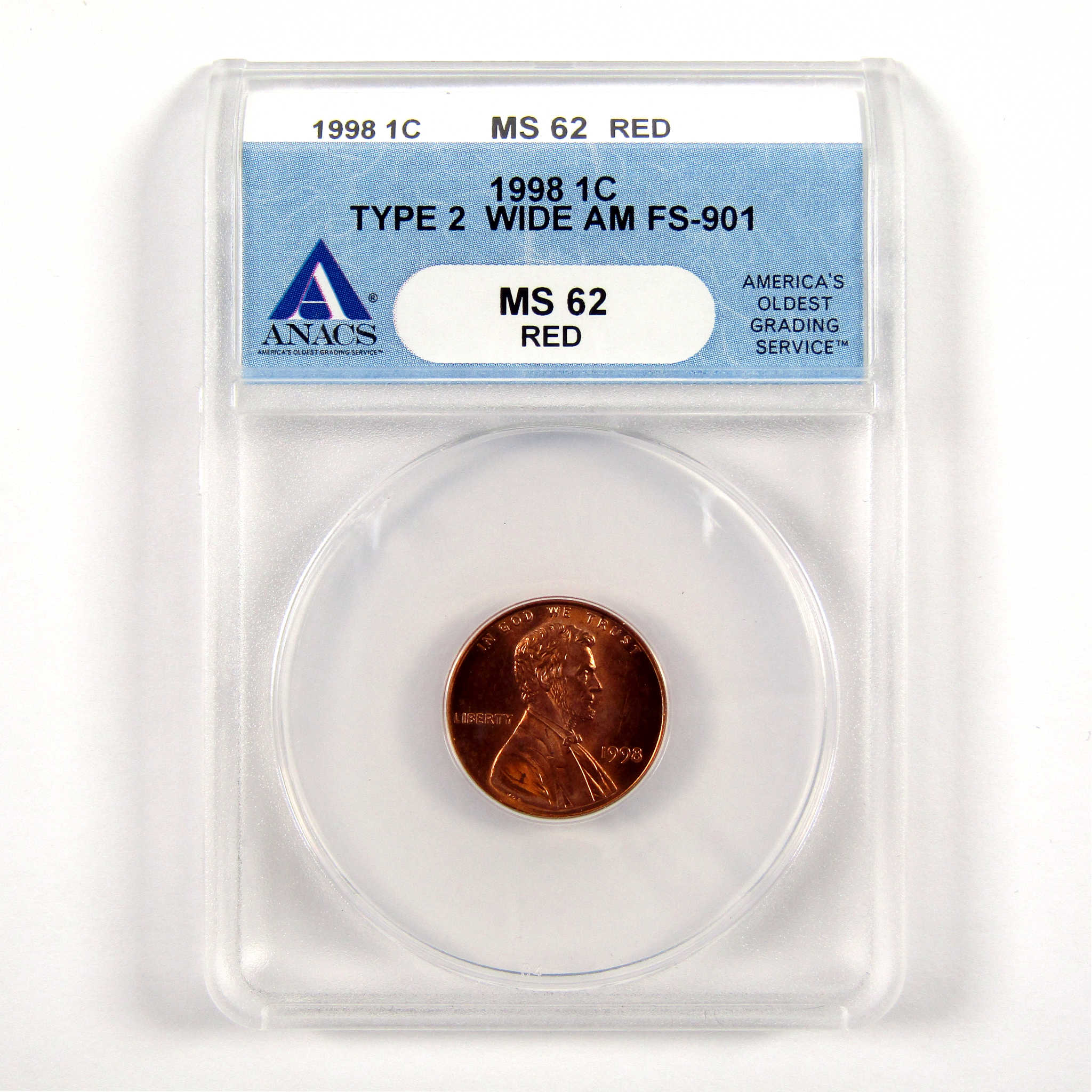 1998 Type 2 Lincoln Memorial Cent MS 62 RD ANACS 1c Unc SKU:CPC5535