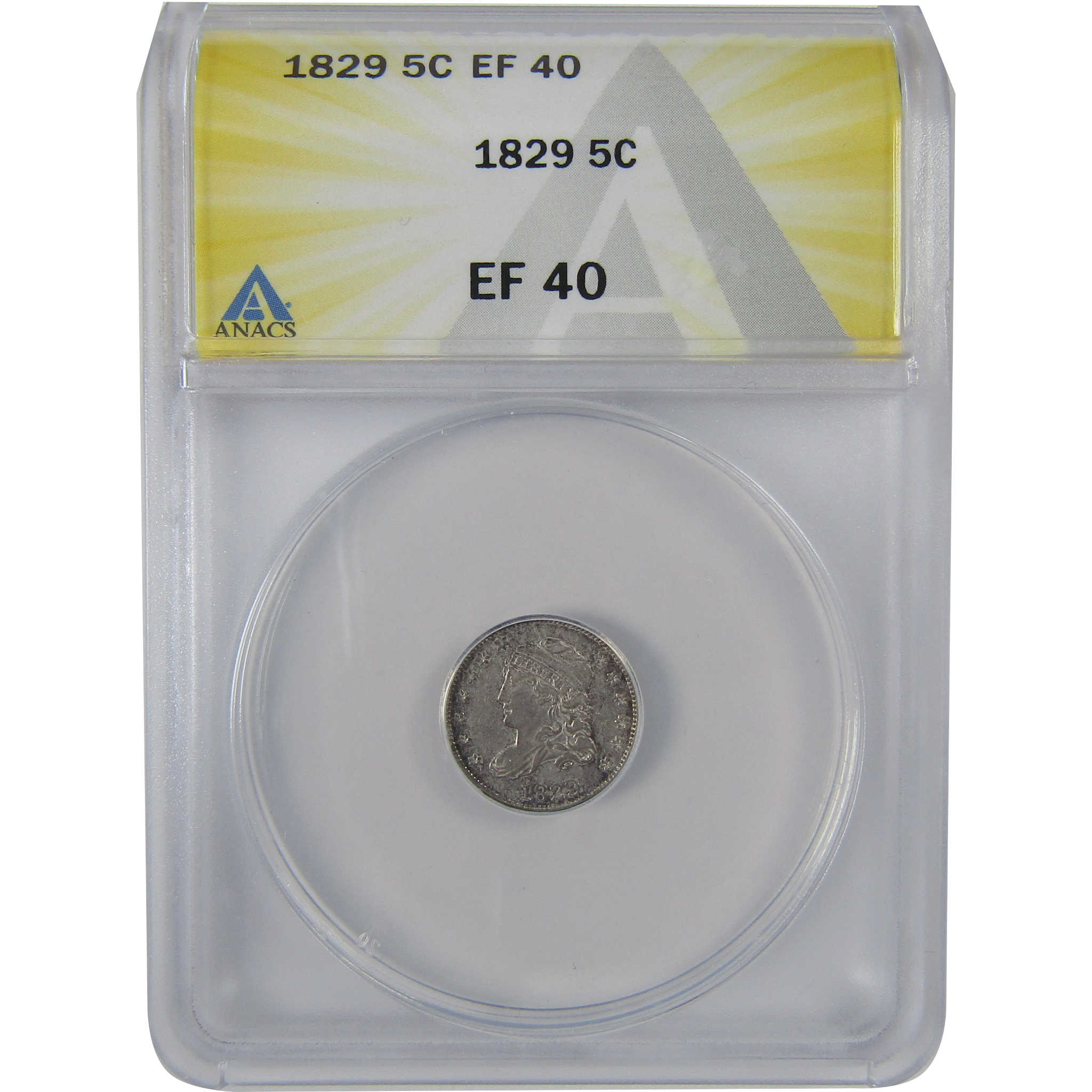 1829 Capped Bust Half Dime EF 40 ANACS Silver 5c Coin SKU:I23681