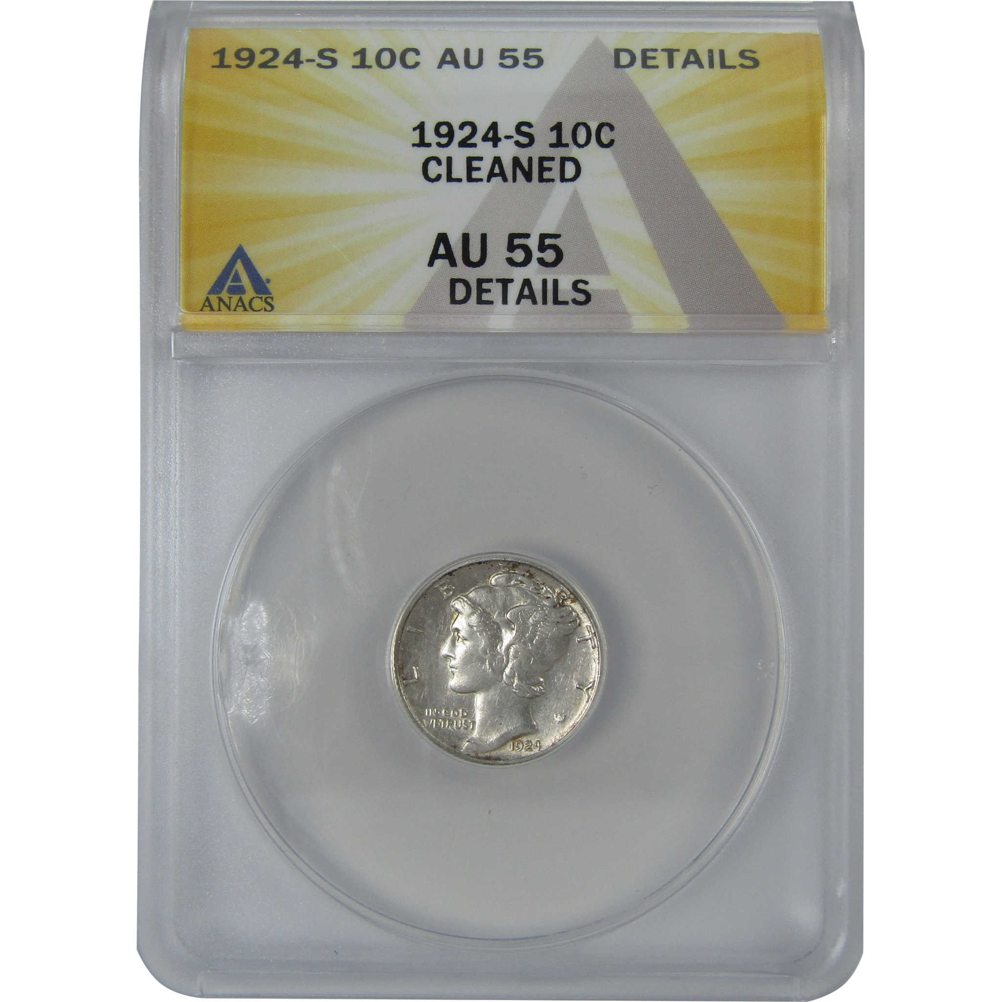 1924 S Mercury Dime AU 55 Details ANACS Silver 10c Coin SKU:I16117