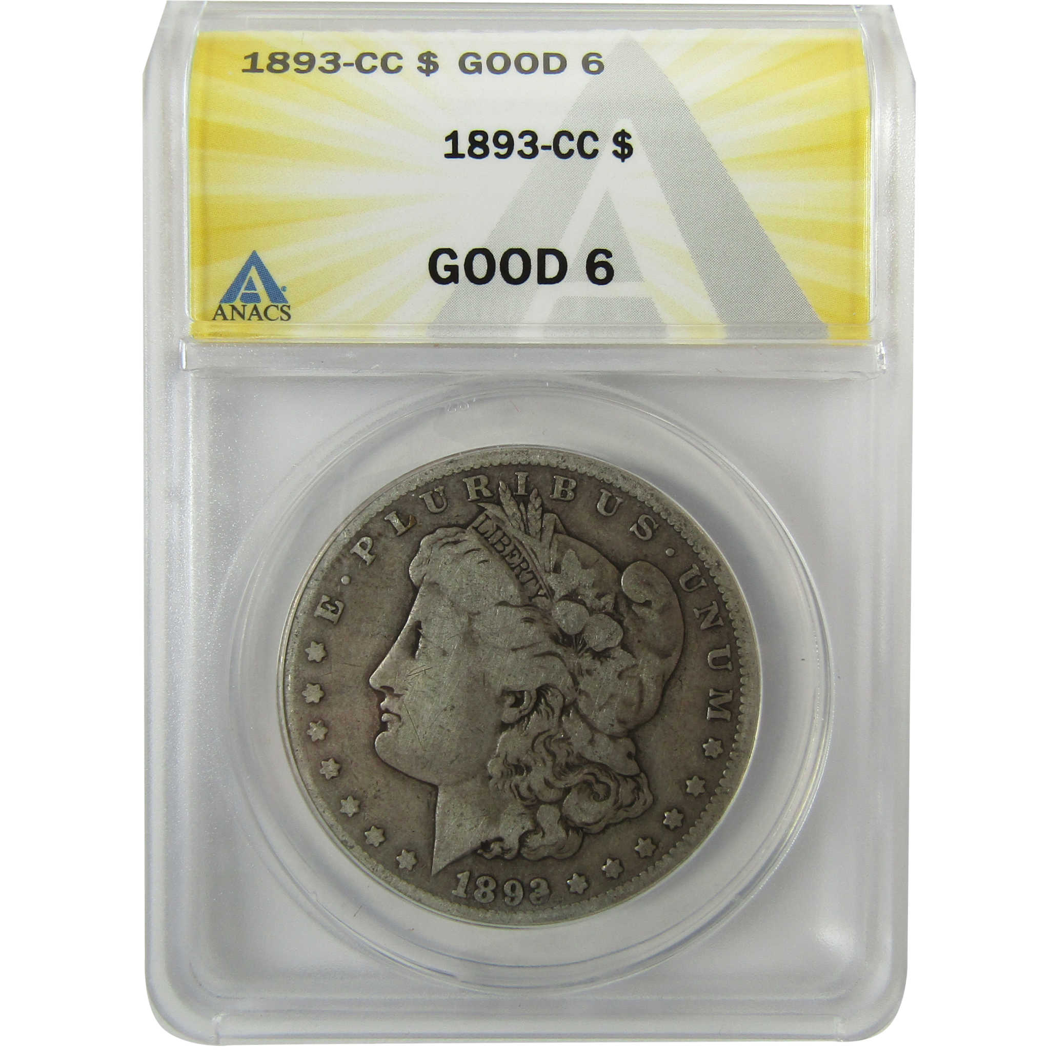 1893 CC Morgan Silver Dollar G 6 ANACS $1 Coin Collectible SKU:I28464