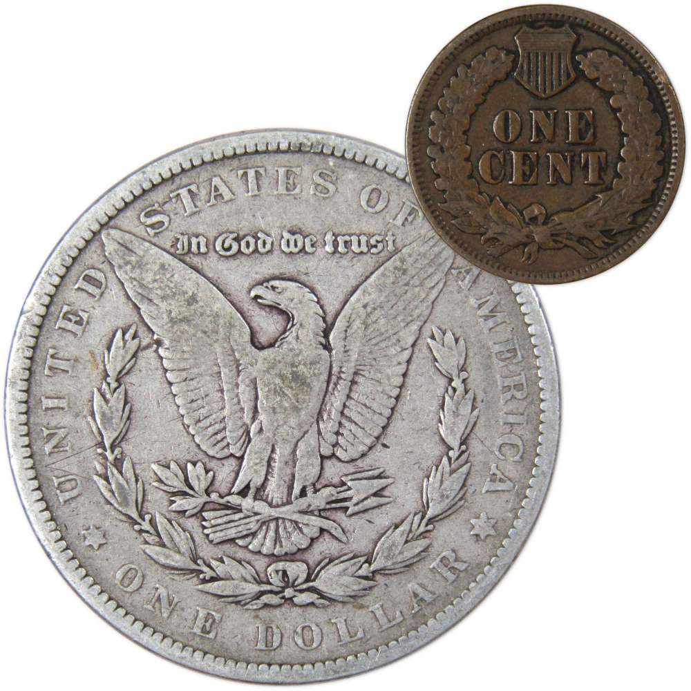 1883 Morgan Silver Dollar F Fine with 1902 Indian Head Cent Good - Morgan coin - Morgan silver dollar - Morgan silver dollar for sale - Profile Coins &amp; Collectibles