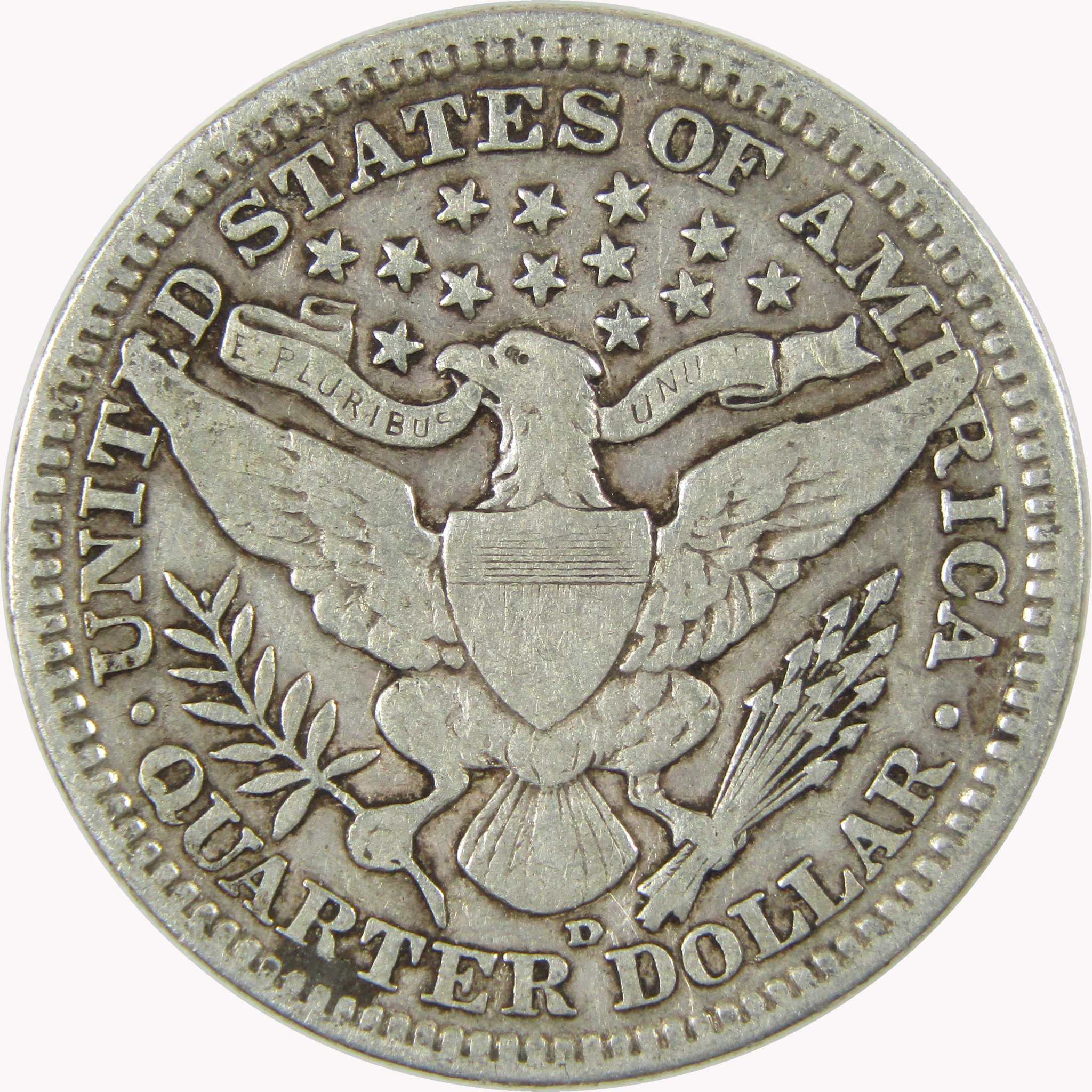 1909 D Barber Silver Quarter F Fine 25c Coin Collectible