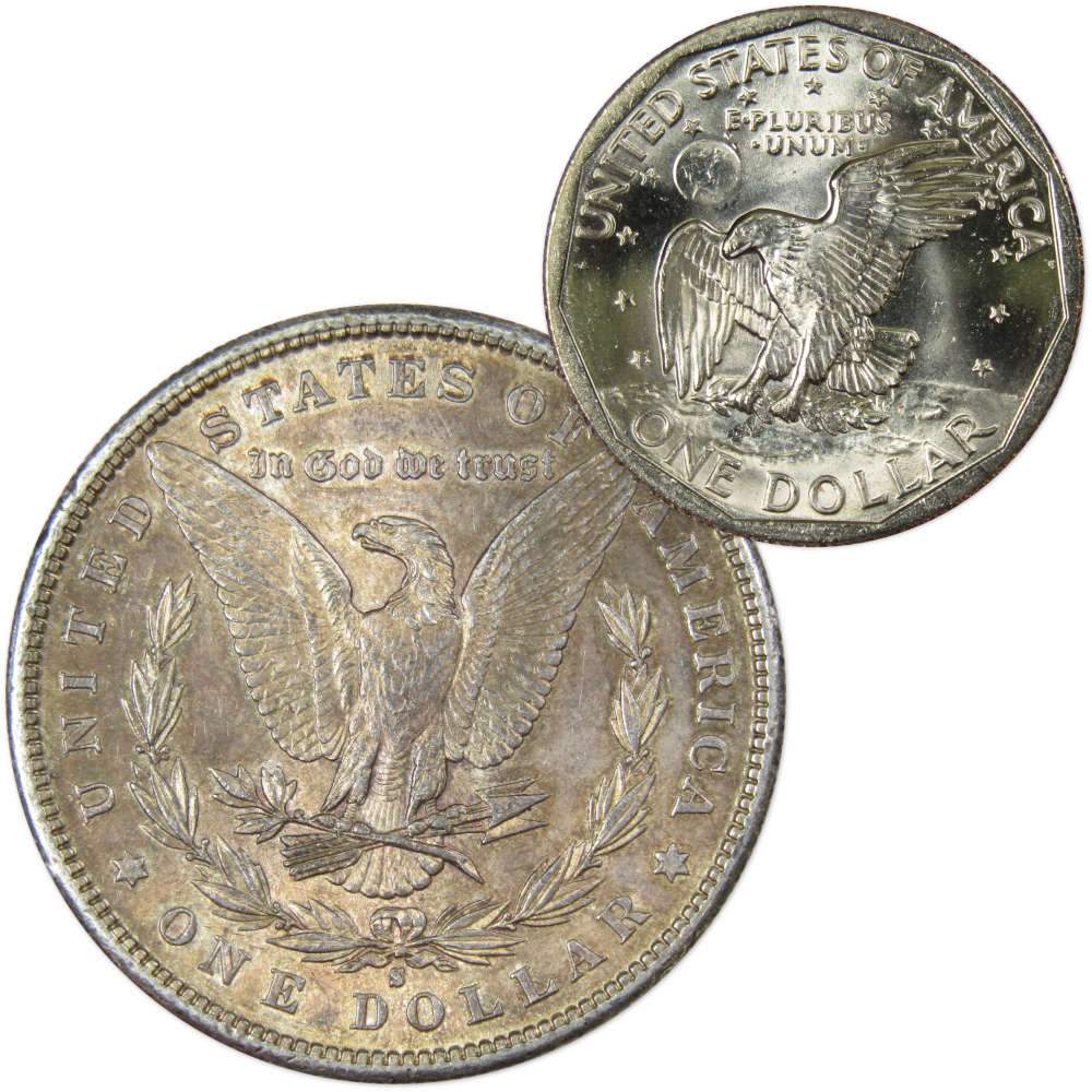 1881 S Morgan Silver Dollar AU About Uncirculated with 1980 SBA $1 Unc - Morgan coin - Morgan silver dollar - Morgan silver dollar for sale - Profile Coins &amp; Collectibles