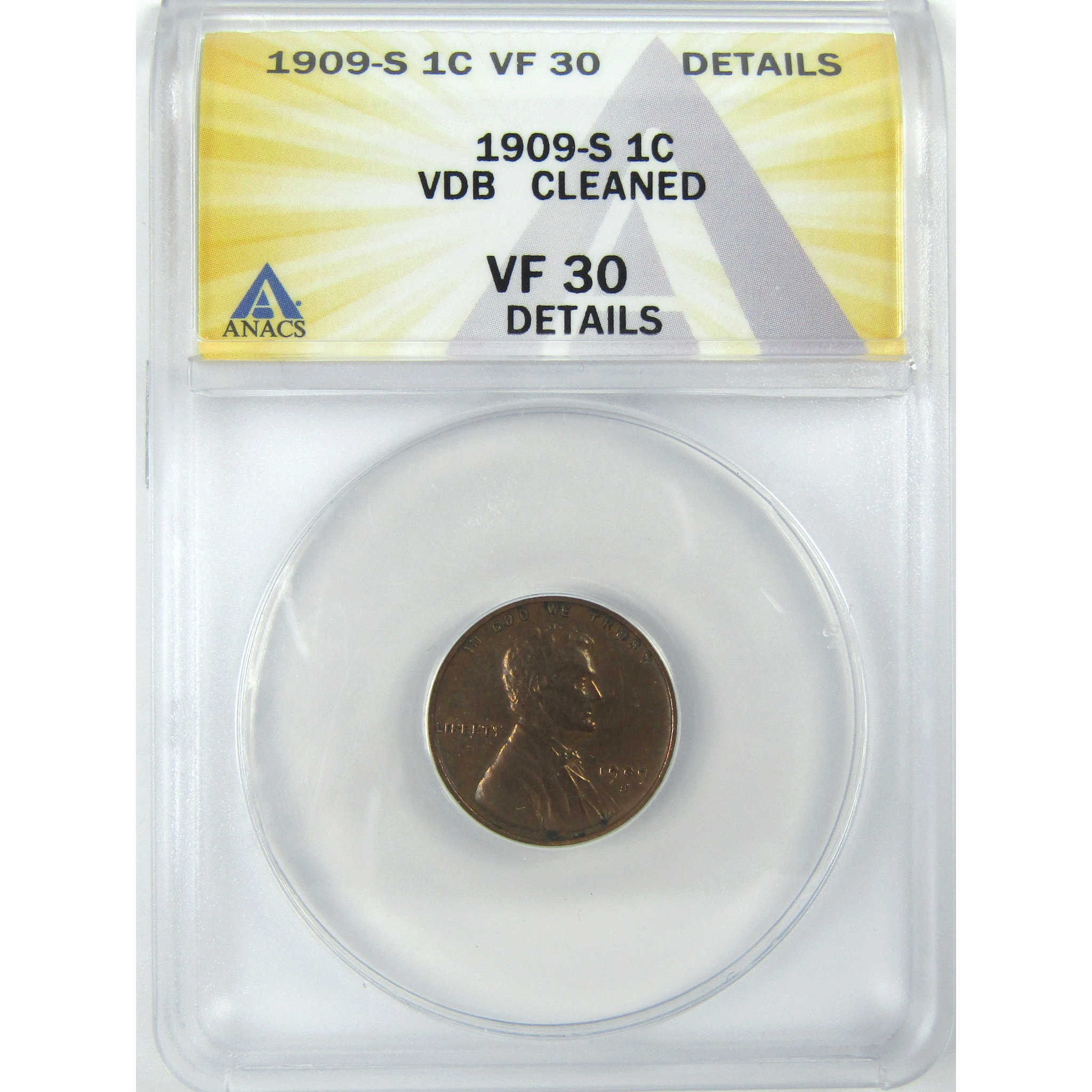 1909 S VDB Lincoln Wheat Cent VF 30 Details ANACS Penny 1c SKU:I16094