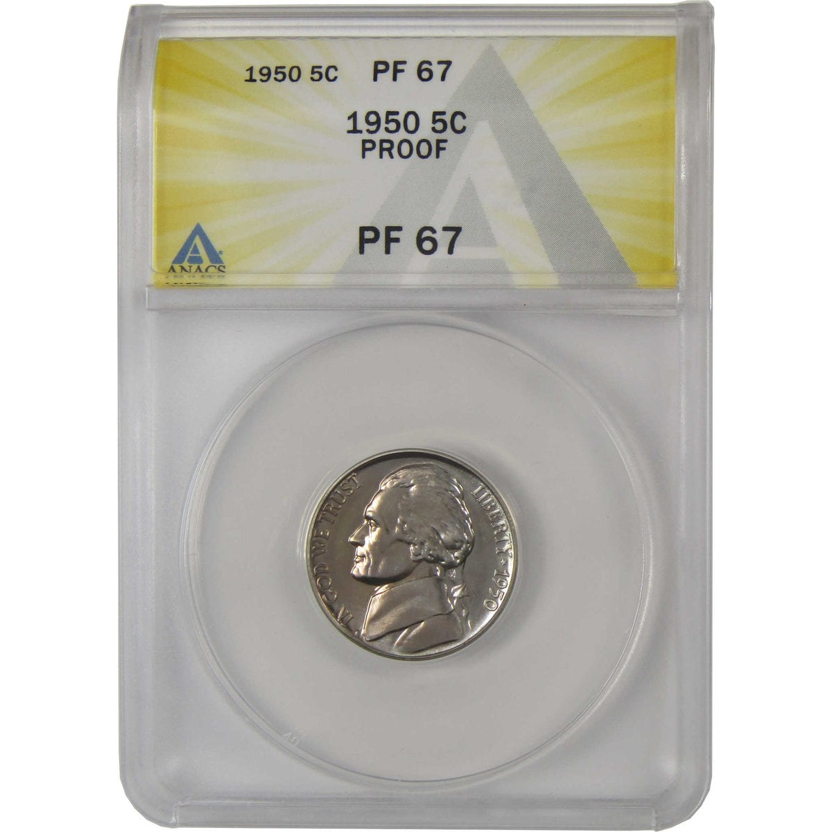 1950 Jefferson Nickel PF 67 ANACS Proof 5c Coin Collectible SKU:I28767