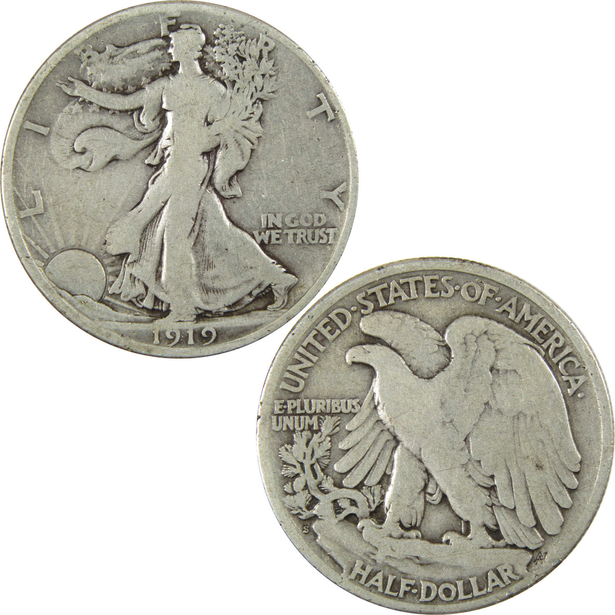 1919 S Liberty Walking Silver Half Dollar VG Very Good Coin SKU:I28625