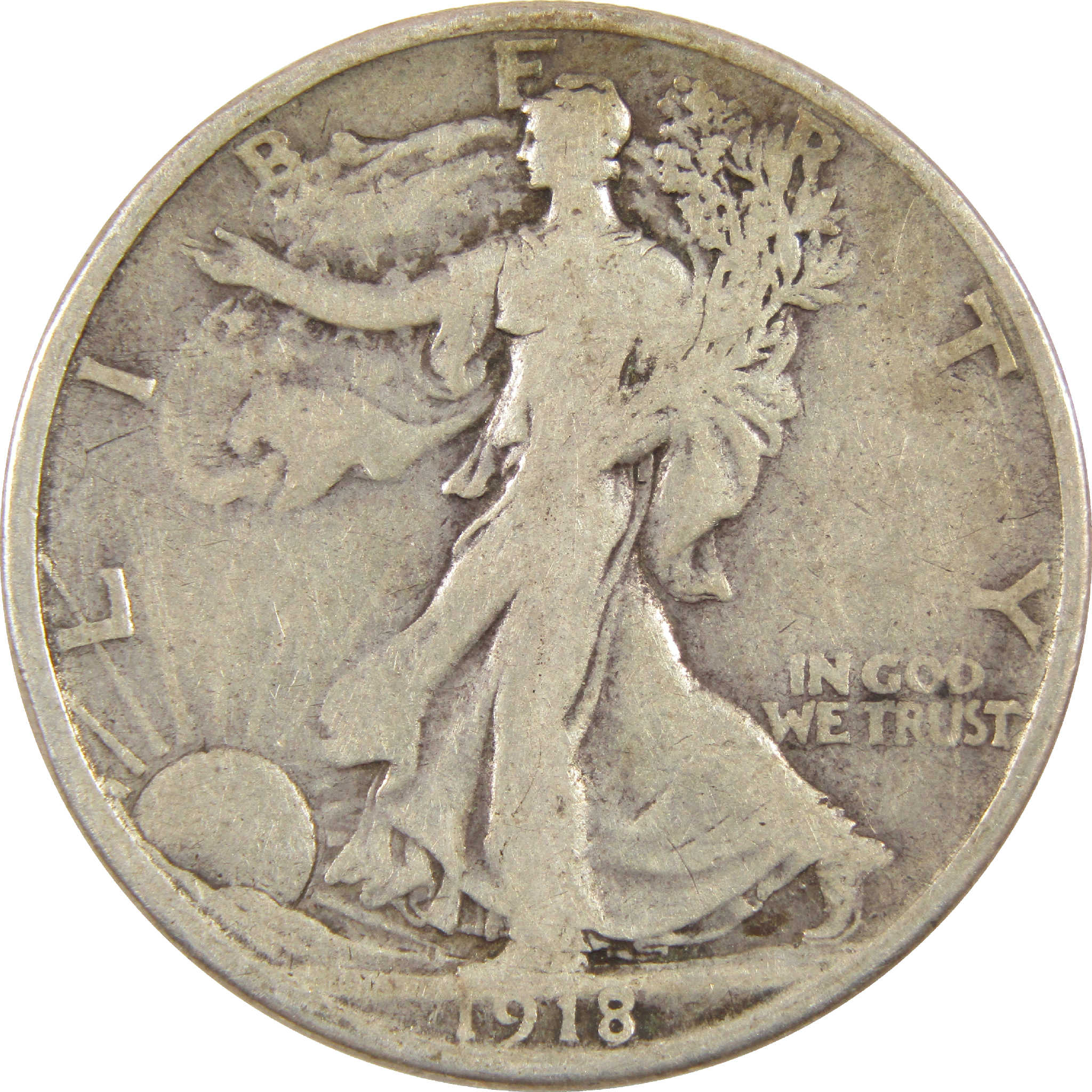 1918 S Liberty Walking Half Dollar F Fine Silver 50c Coin SKU:I11407