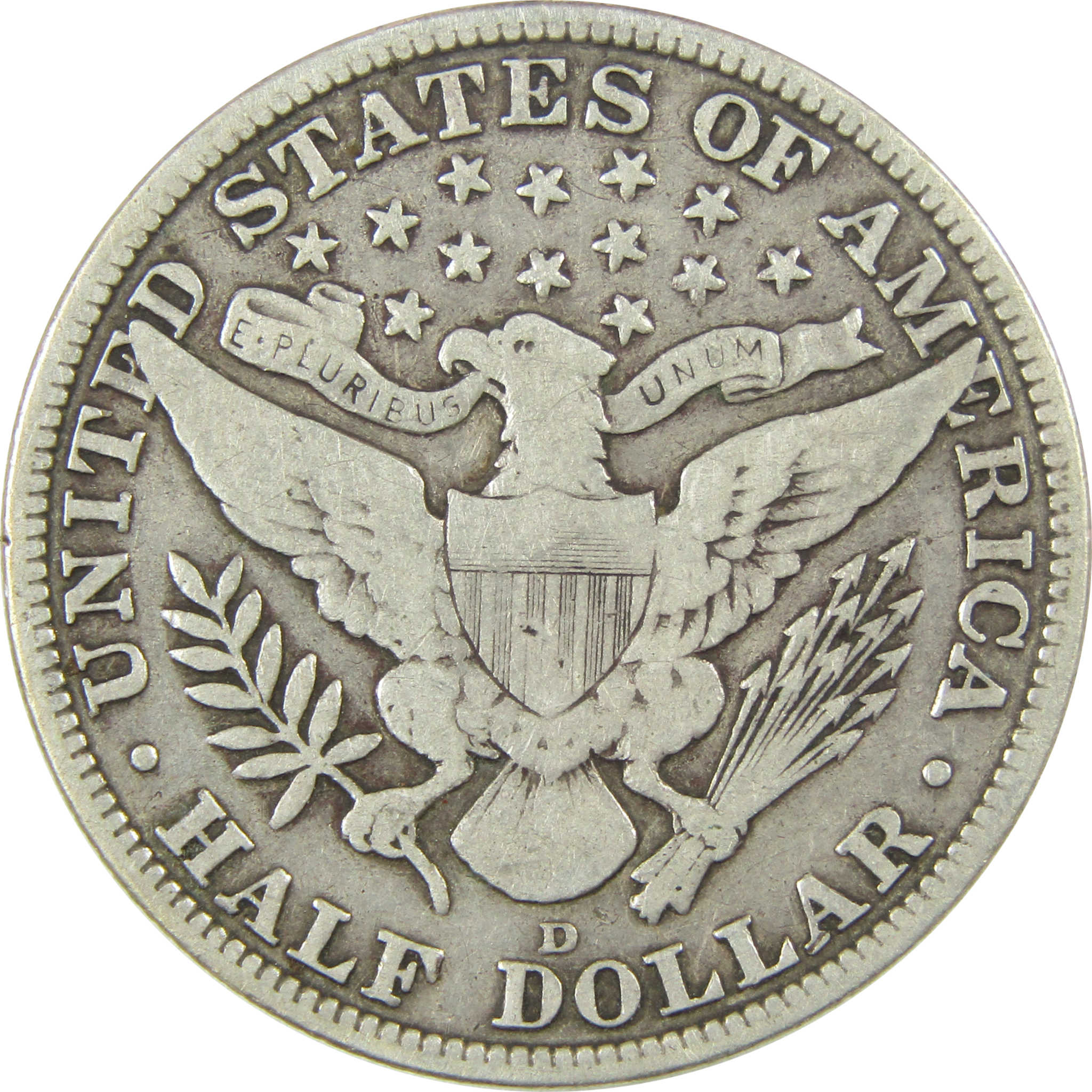 1915 D Barber Silver Half Dollar F Fine 50c Coin SKU:I25093