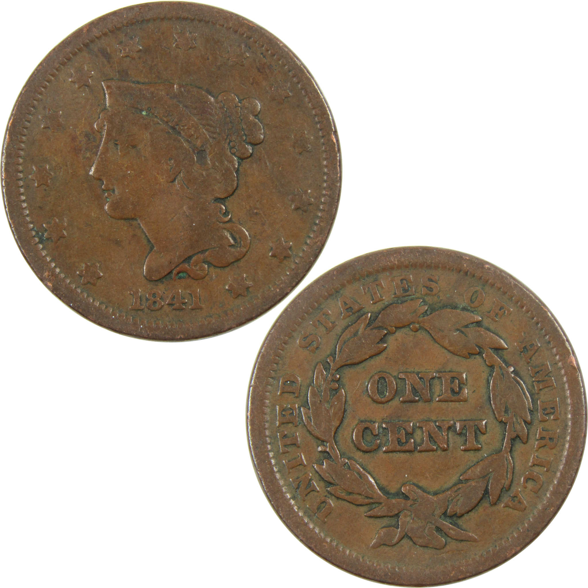 1841 Braided Hair Large Cent F Fine Copper Penny 1c Coin SKU:I13278