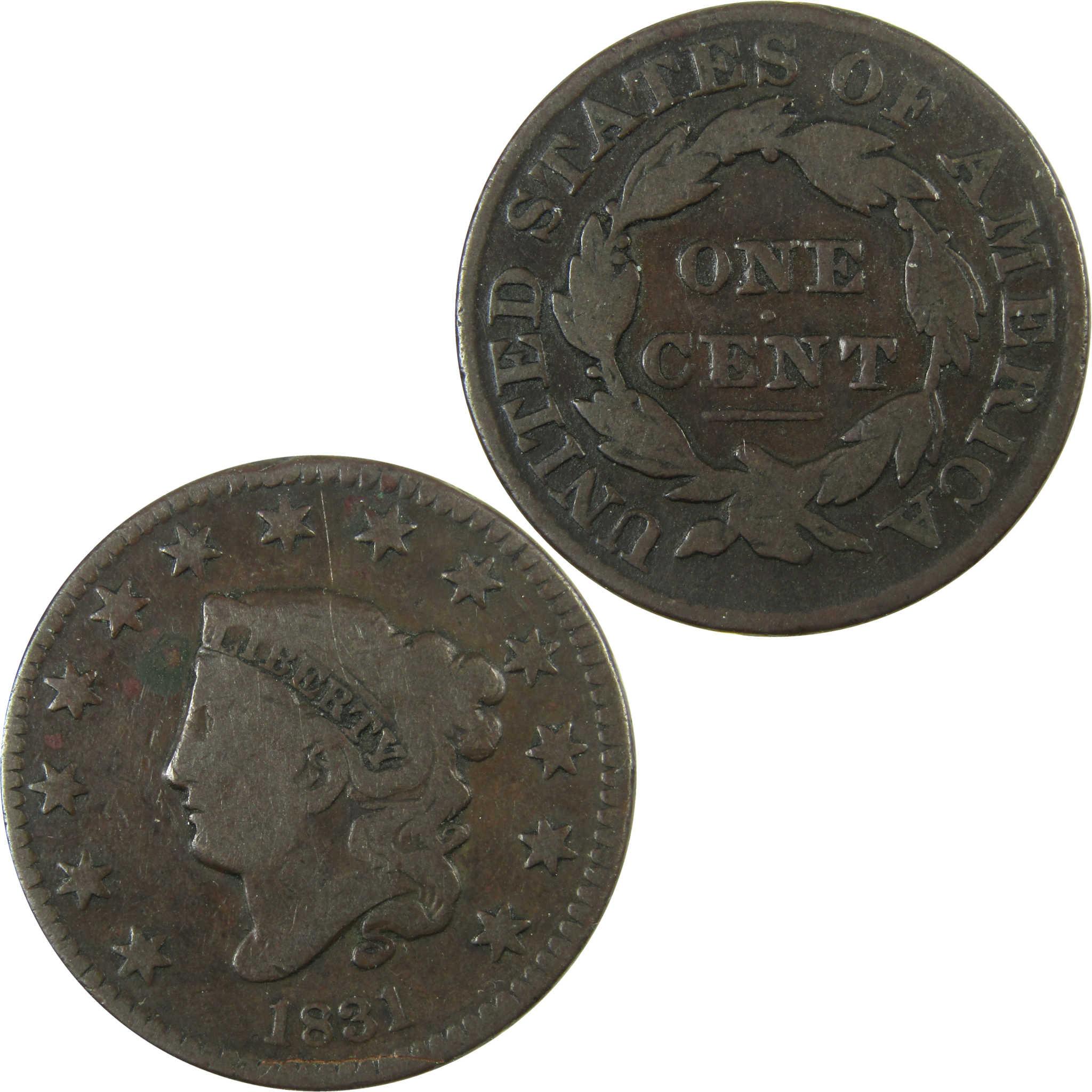 1831 Medium Letters Coronet Head Copper Large Cent VG SKU:I27848