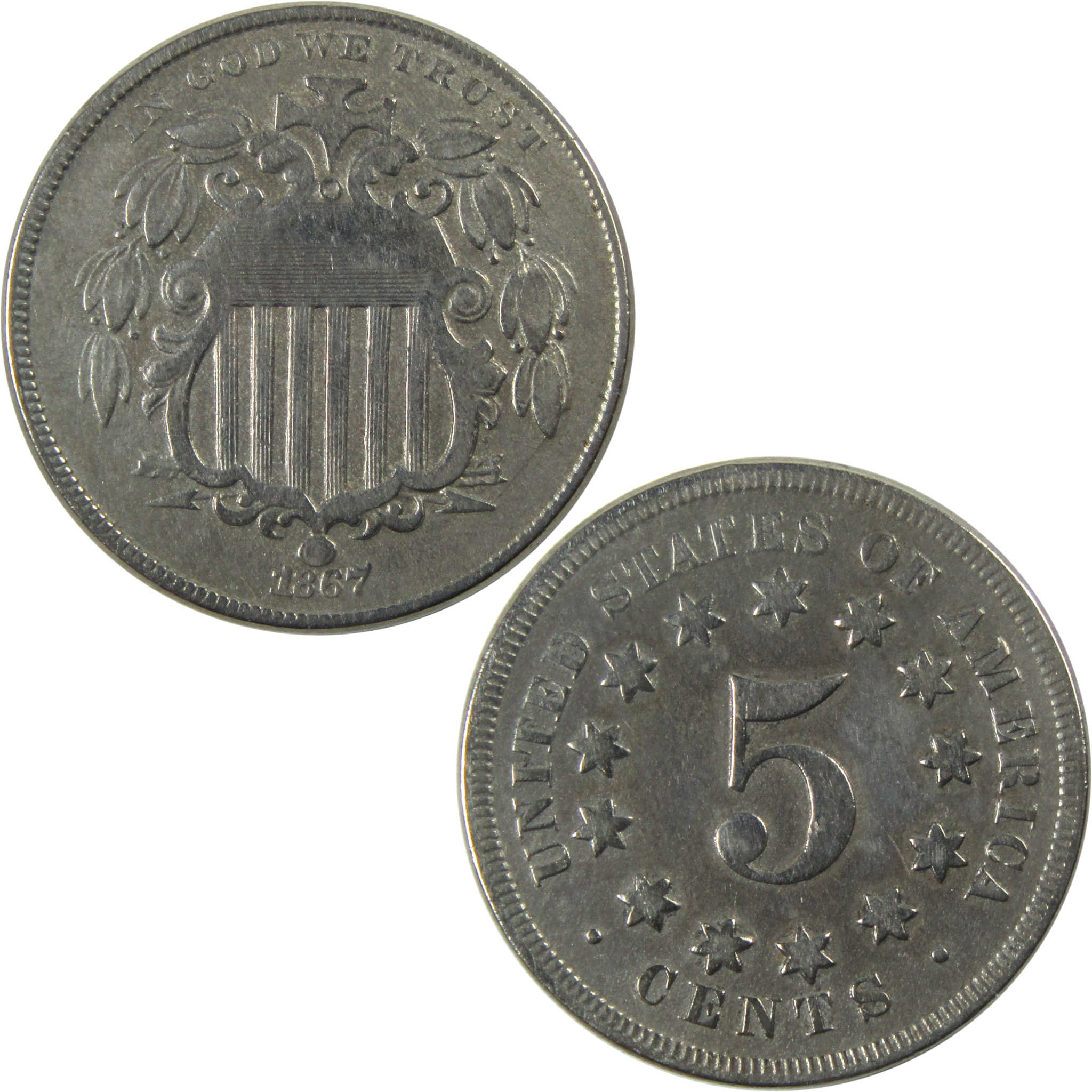 1867 No Rays Shield Nickel VG Very Good 5c Coin SKU:I13330
