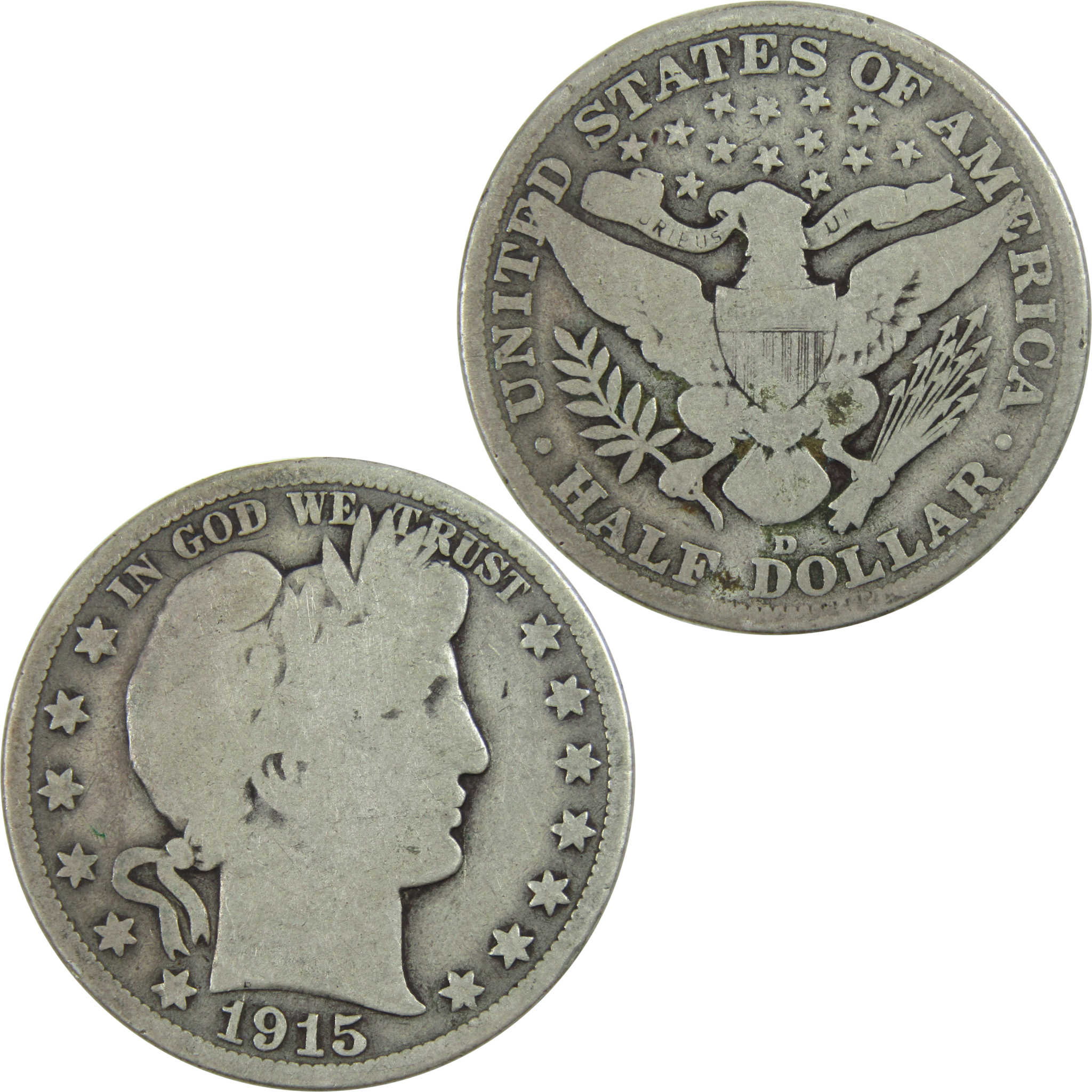 1915 D Barber Half Dollar G Good Silver 50c Coin SKU:I13016