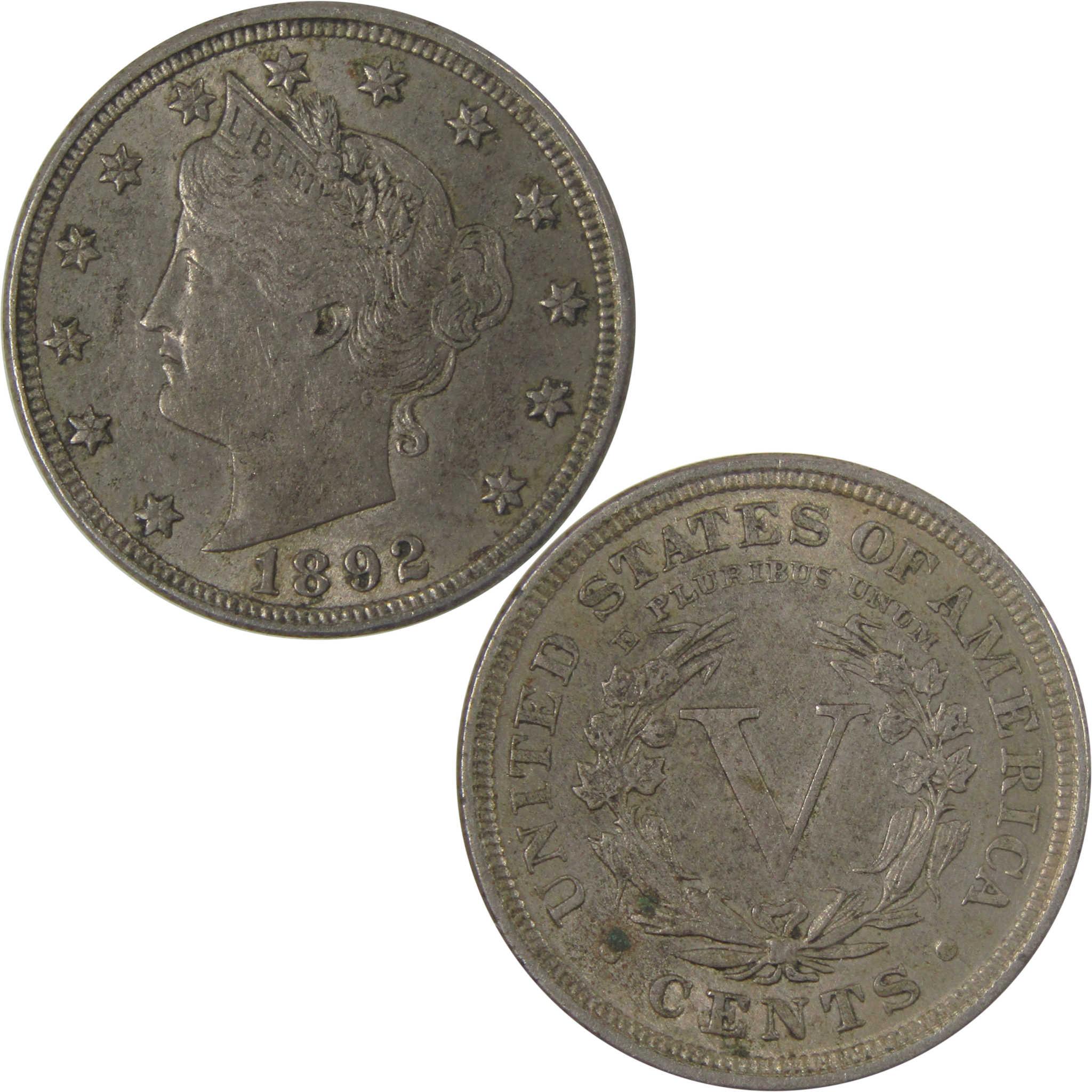 1892 Liberty Head V Nickel AU About Uncirculated 5c Coin SKU:I25330