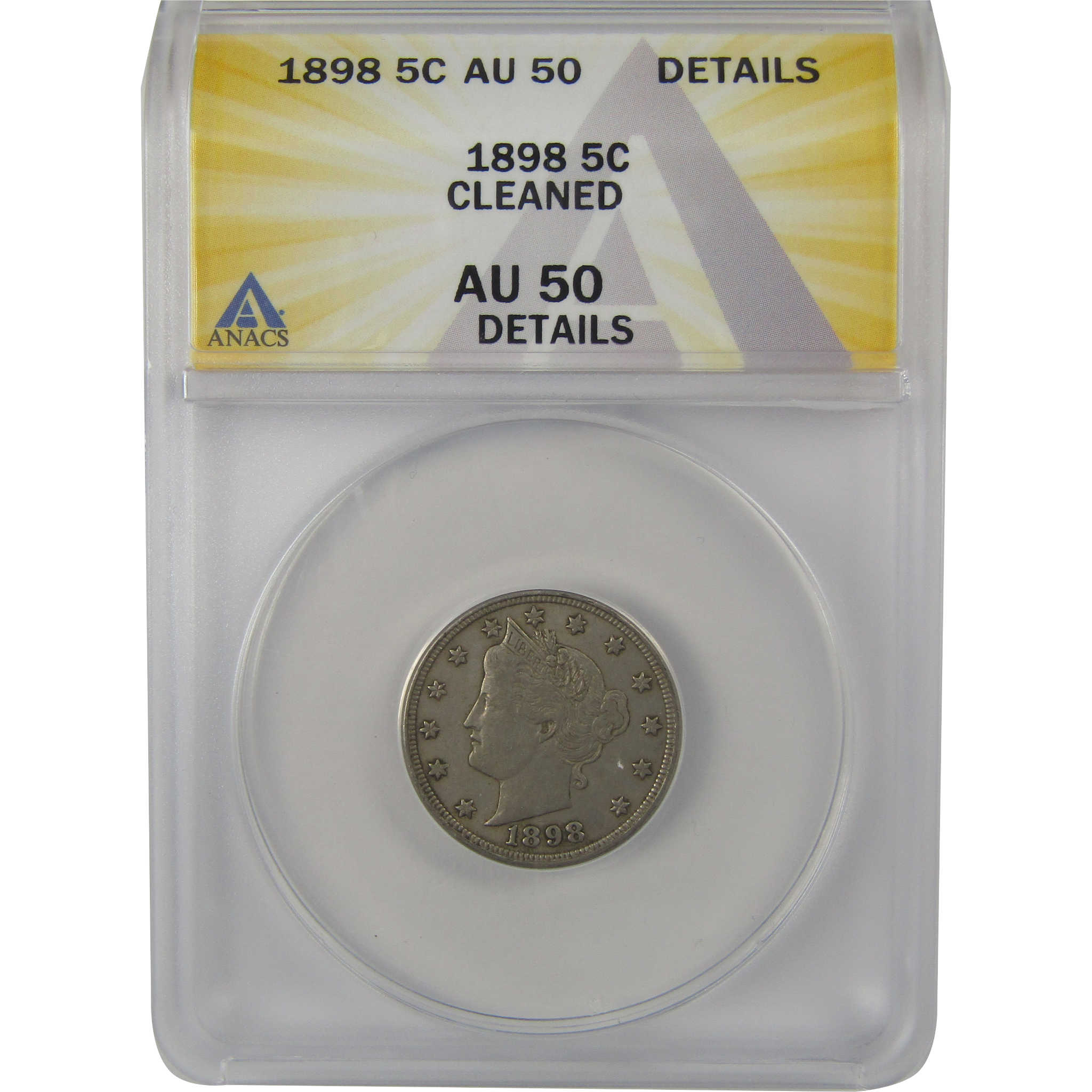 1898 Liberty Head V Nickel AU 50 Details ANACS 5c Coin SKU:I22305