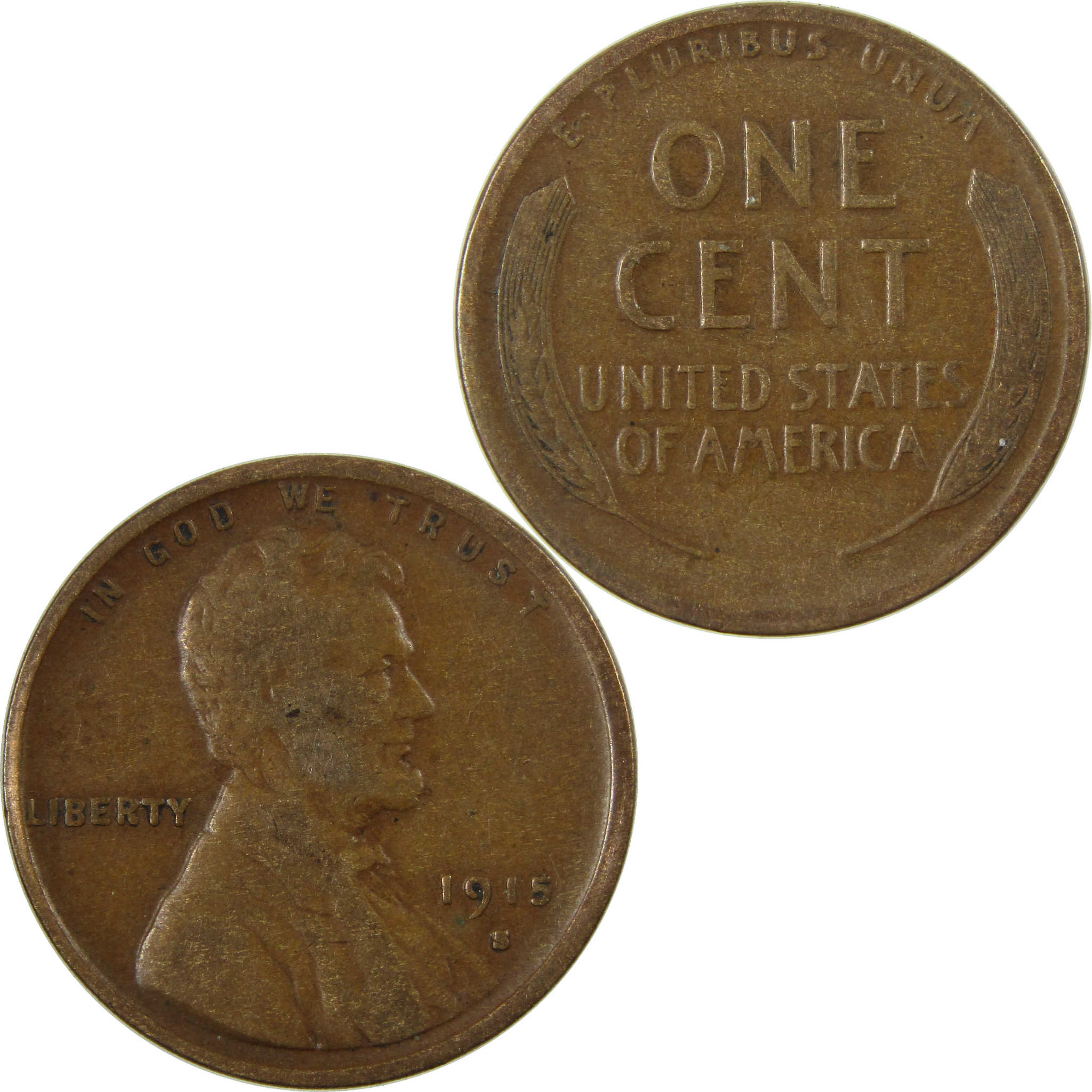 1915 S Lincoln Wheat Cent F Fine Penny 1c Coin SKU:I26882