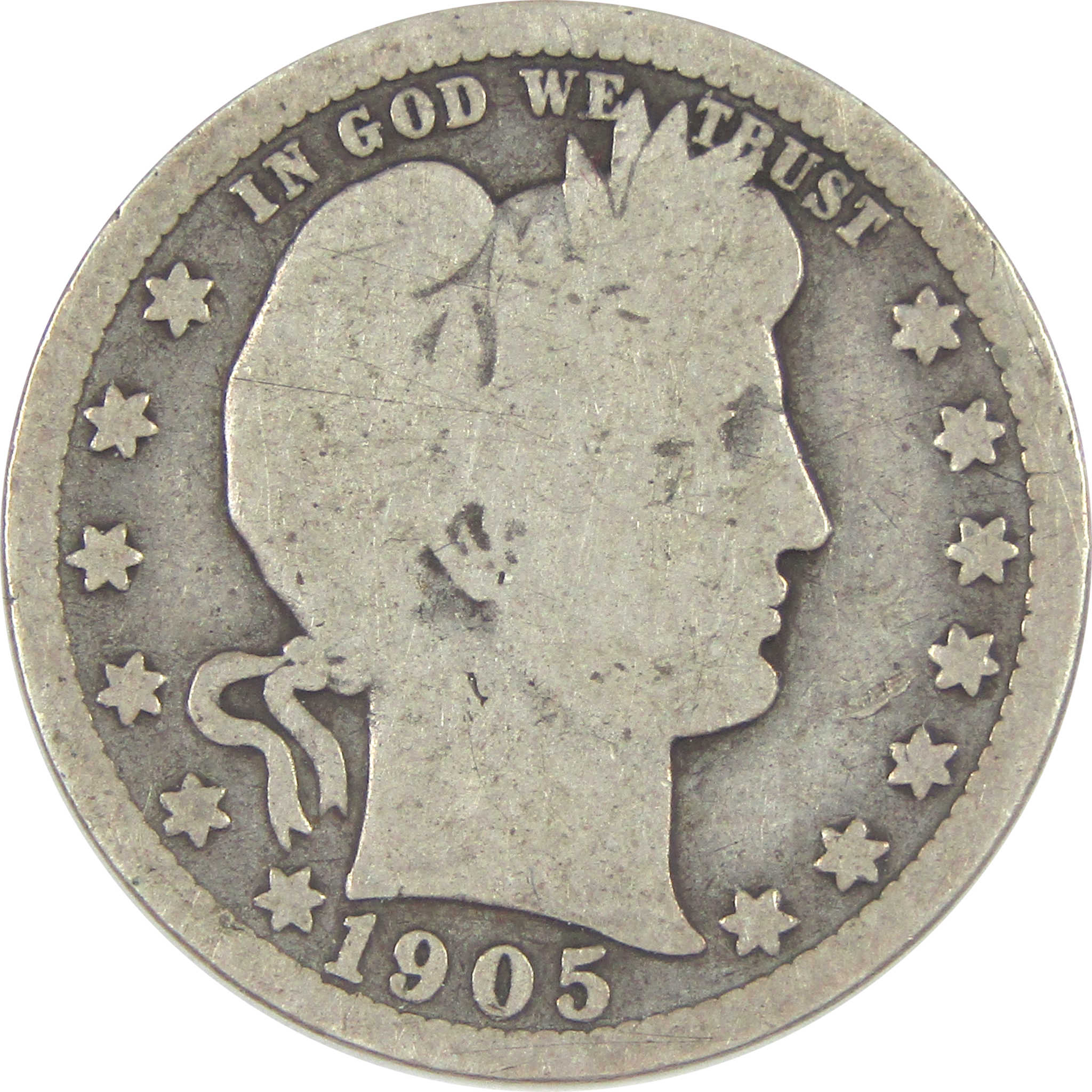 1905 Barber Quarter G Good Silver 25c Coin SKU:I15542