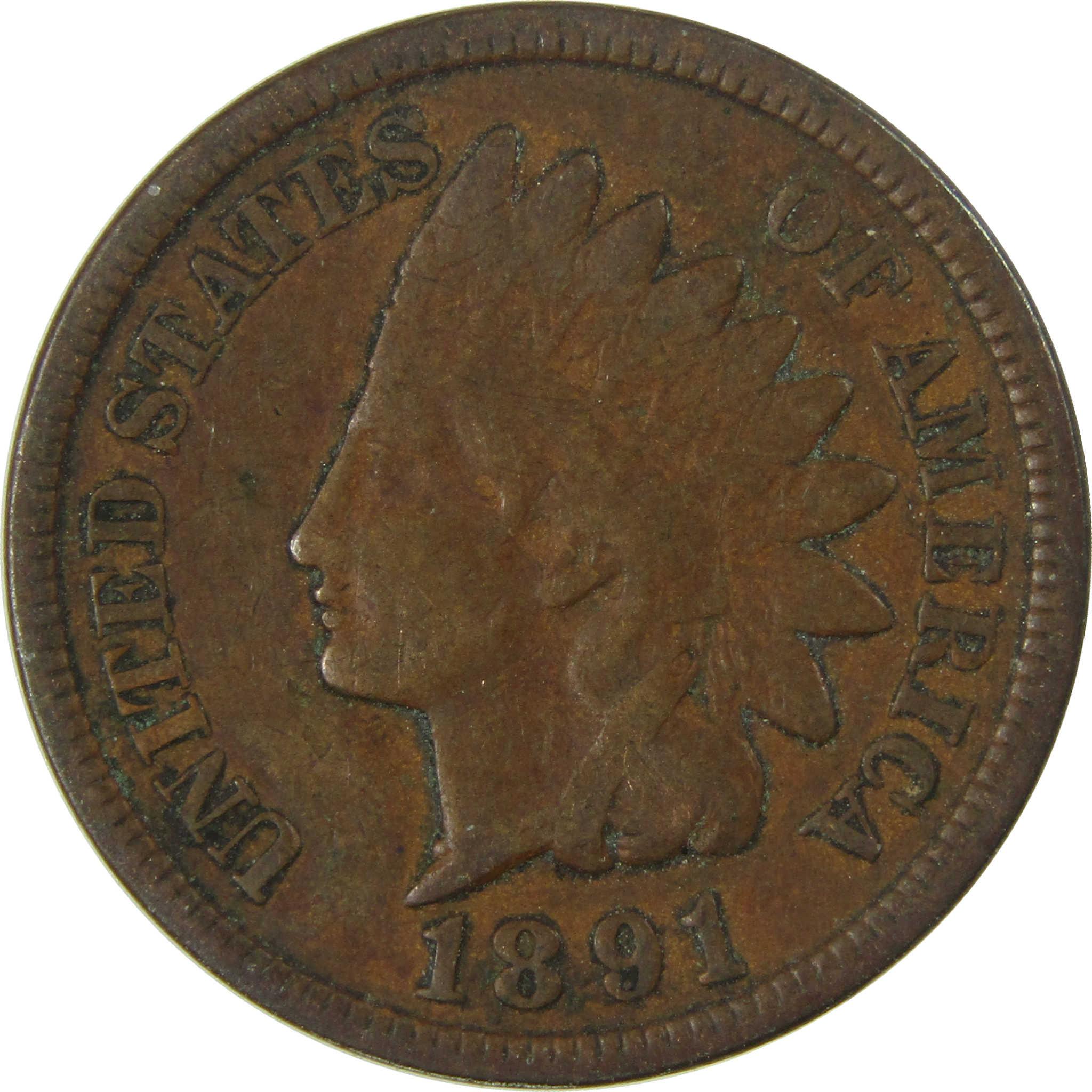1891 Indian Head Cent VG Very Good Penny 1c Coin SKU:I26984
