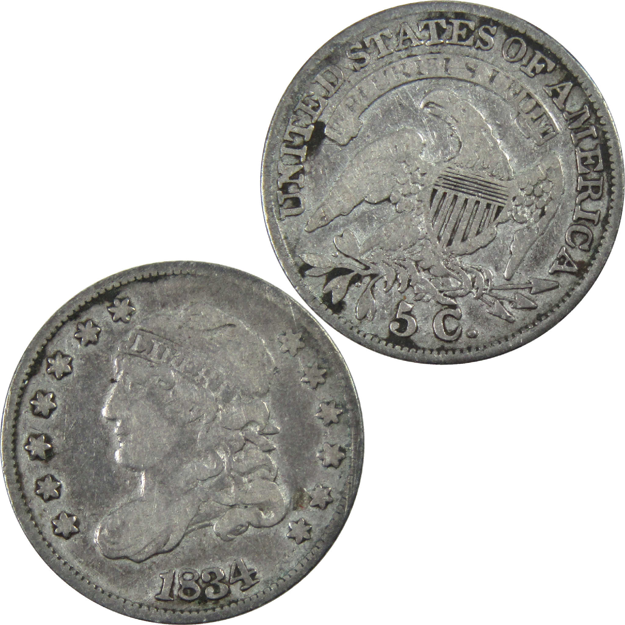 1834 Capped Bust Half Dime F Fine Details Silver 5c Coin SKU:I12326