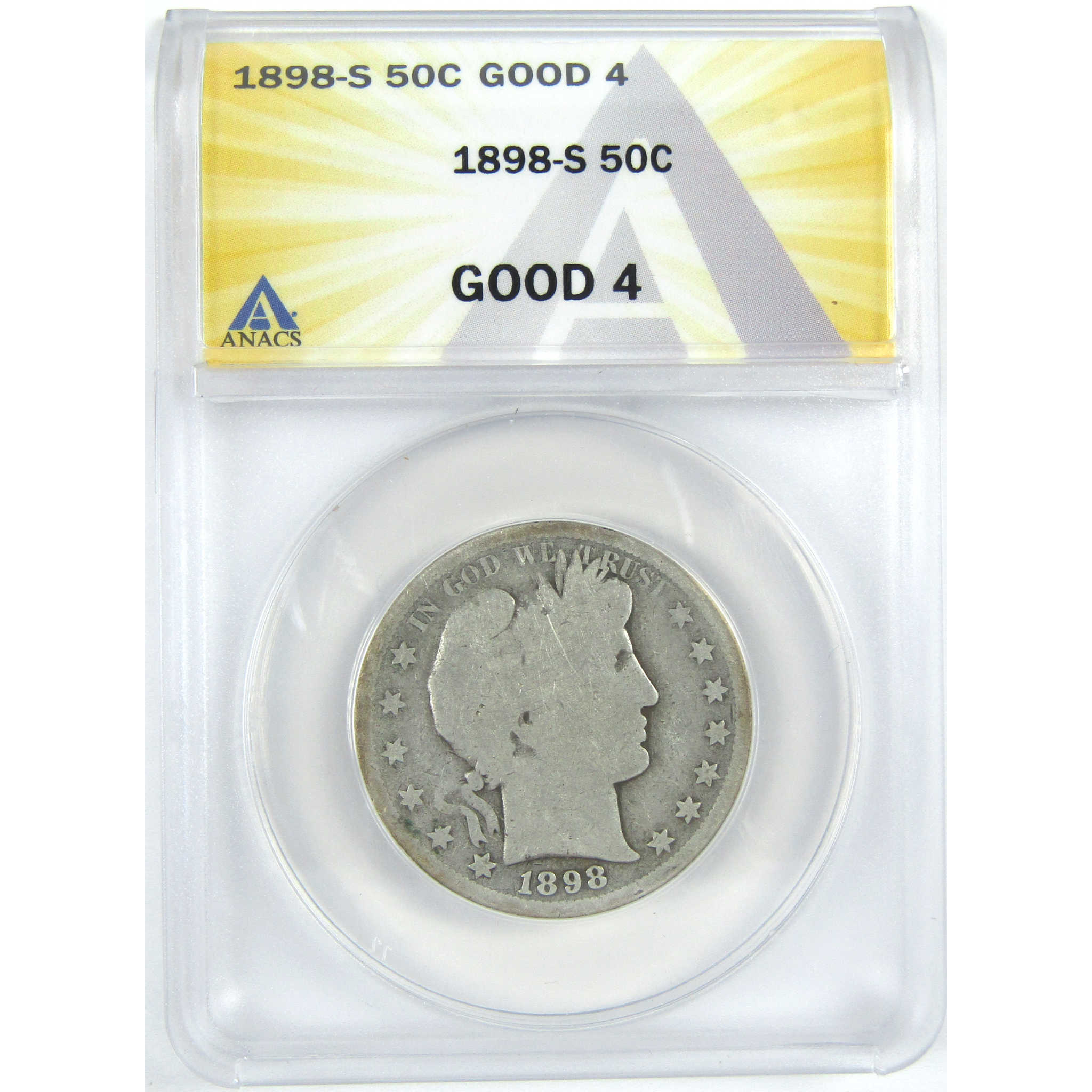 1898 S Barber Half Dollar G 4 ANACS Silver 50c Coin SKU:I16350