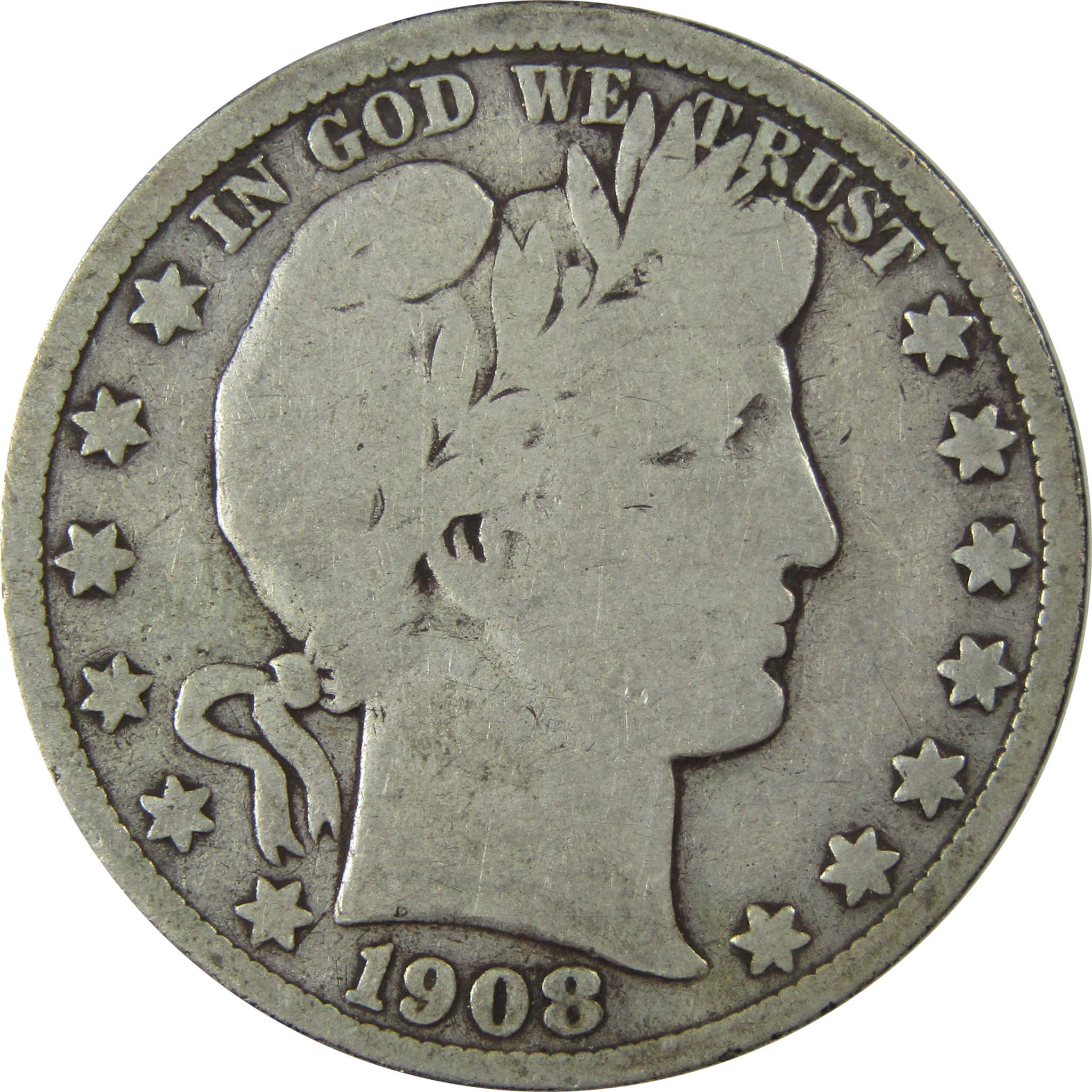1908 S Barber Silver Half Dollar VG Very Good 50c Coin SKU:I25973