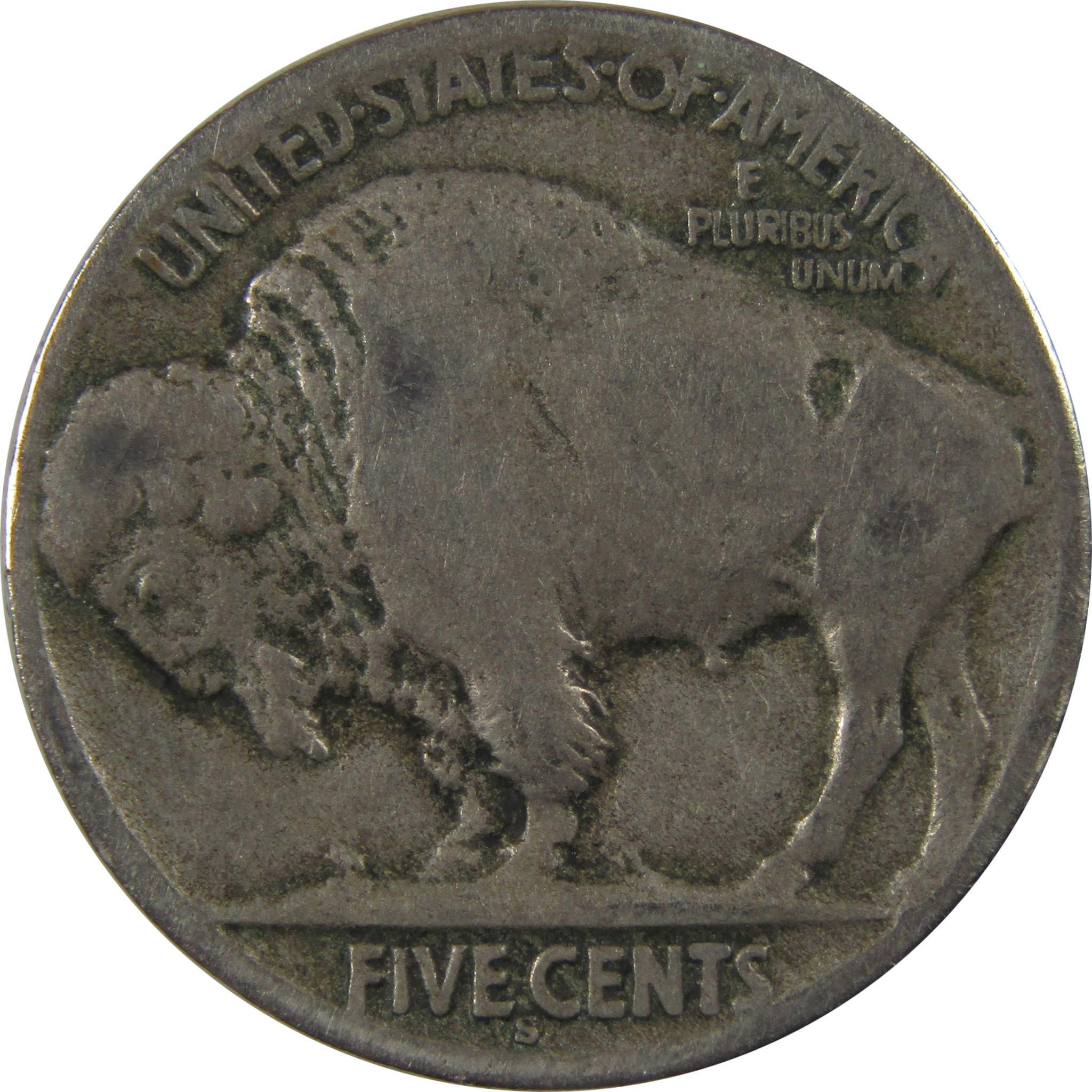 1913 S Type 2 Indian Head Buffalo Nickel F Fine 5c Coin SKU:I24056