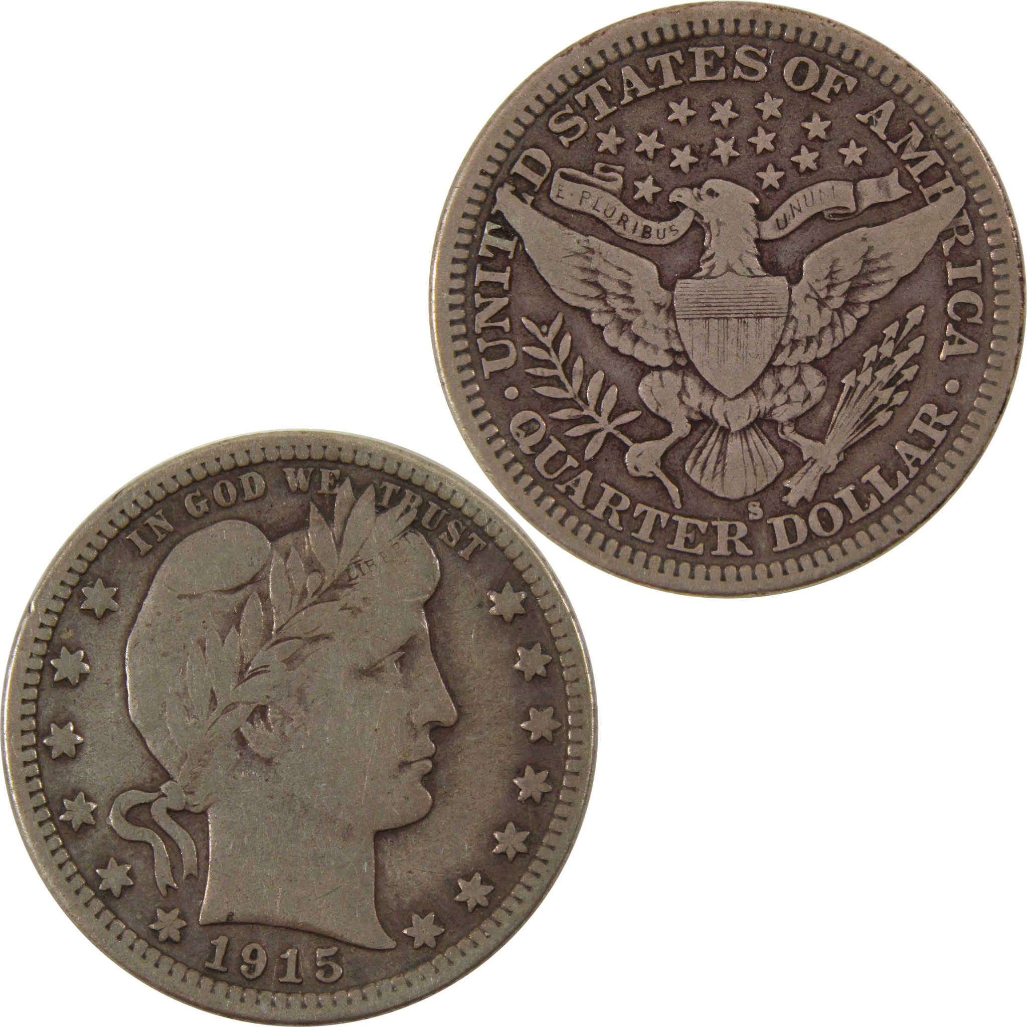 1915 S Barber Quarter F Fine 90% Silver 25c Coin SKU:I7996