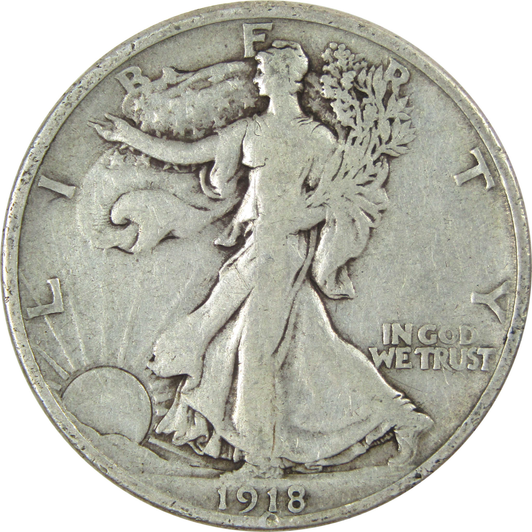 1918 D Liberty Walking Half Dollar F Fine Silver 50c Coin SKU:I13709