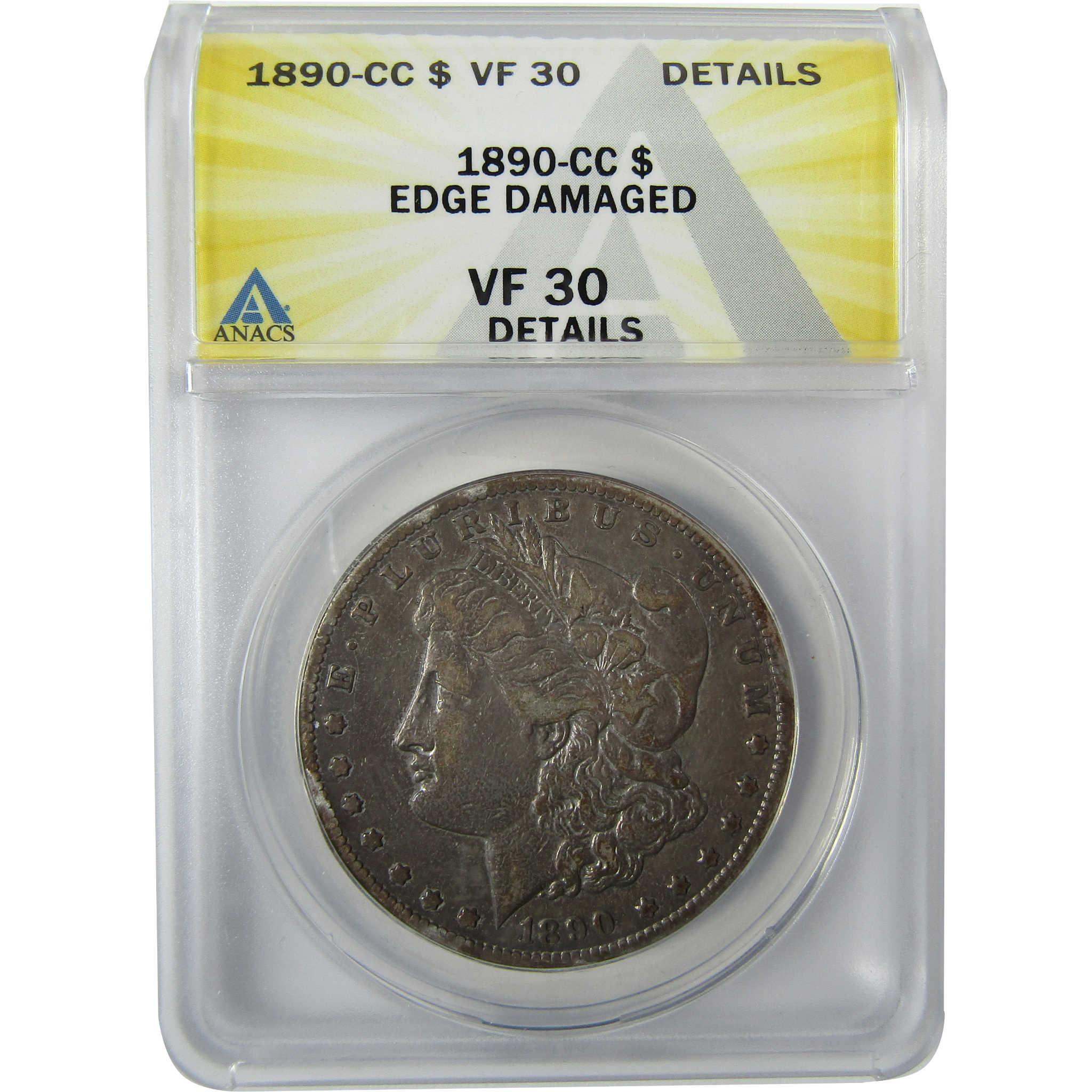 1890 CC Morgan Silver Dollar VF 30 Details ANACS $1 Coin SKU:CP843 - Morgan coin - Morgan silver dollar - Morgan silver dollar for sale - Profile Coins &amp; Collectibles
