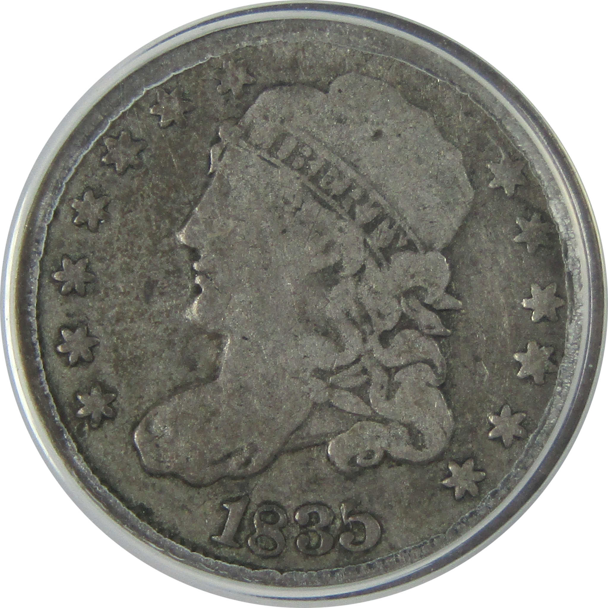 1835 Large Date 5C Capped Bust Half Dime VG 8 Details ANACS SKU:I16104