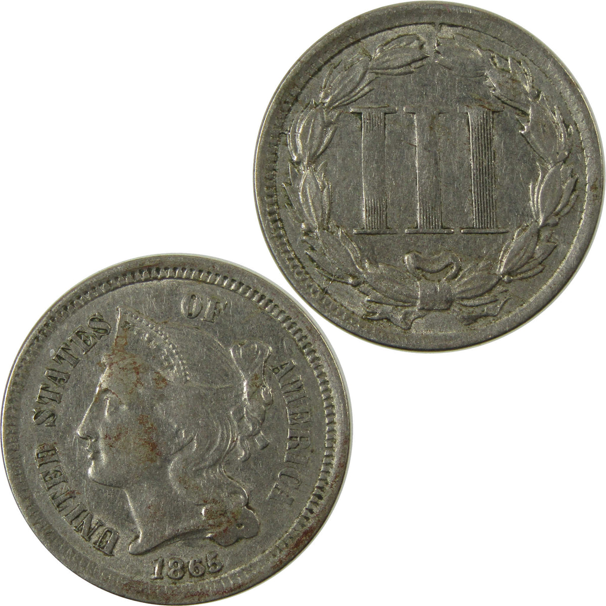 1865 Nickel Three Cent Piece XF EF Extremely Fine Details SKU:I28508