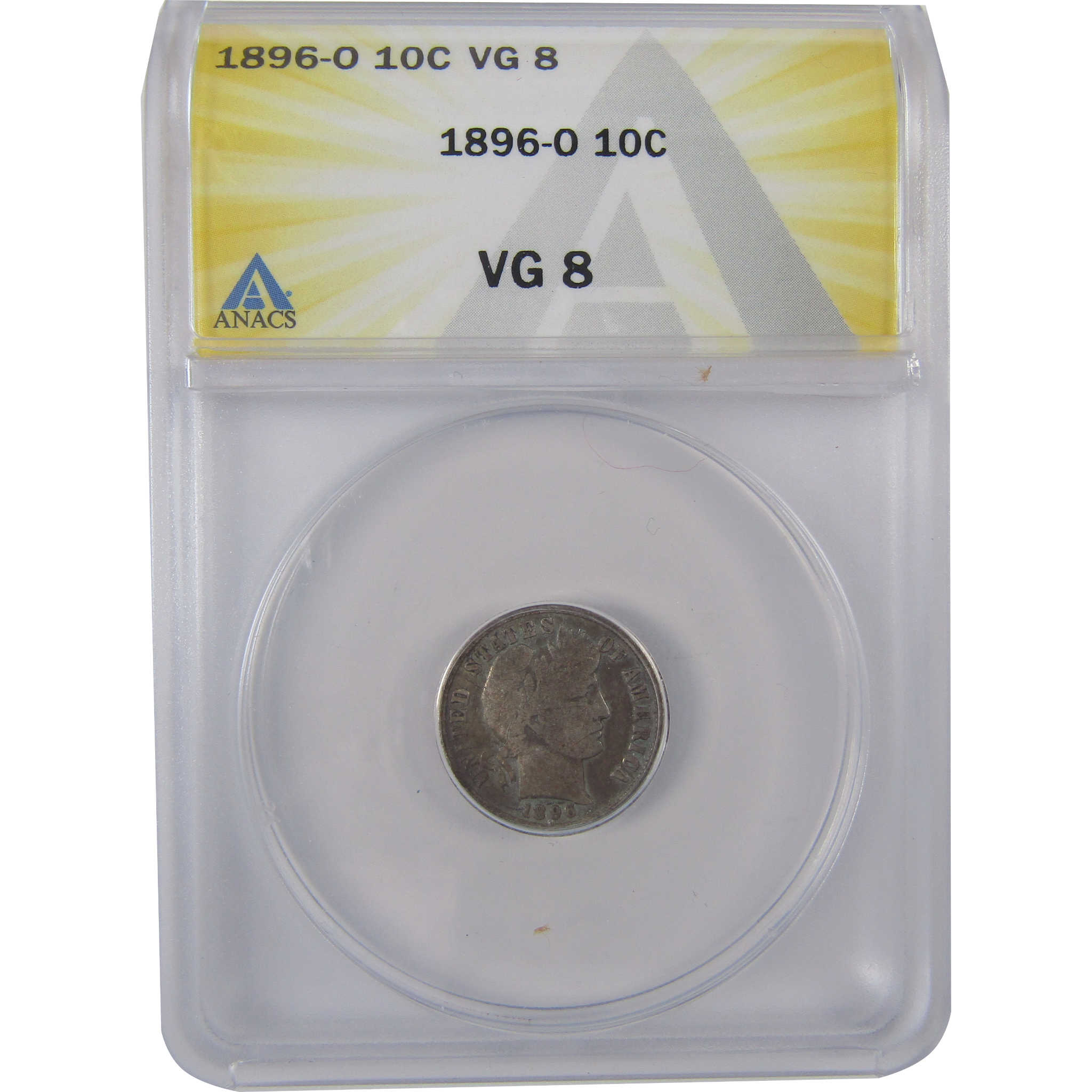 1896 O Barber Dime VG 8 ANACS Silver 10c Coin SKU:I17453