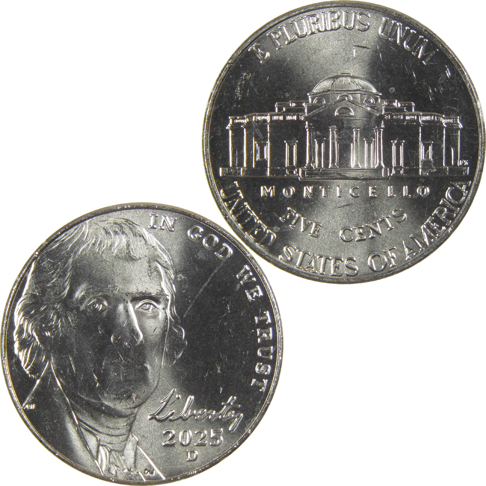dean★UNICITY リファイナー 5本×コンフォティング5本 2025 D Jefferson Nickel Uncirculated 5c Coin