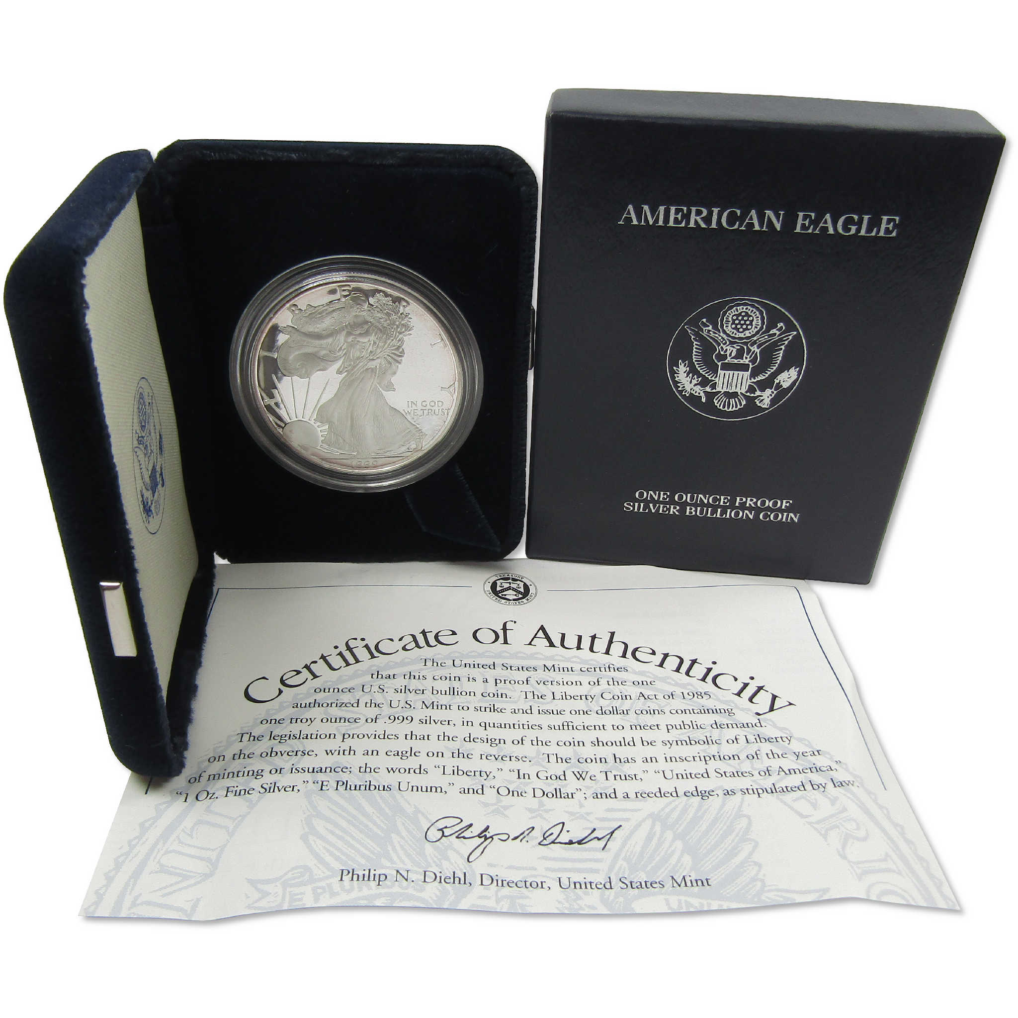 1999 P American Silver Eagle Choice Proof Bullion $1 Coin OGP COA