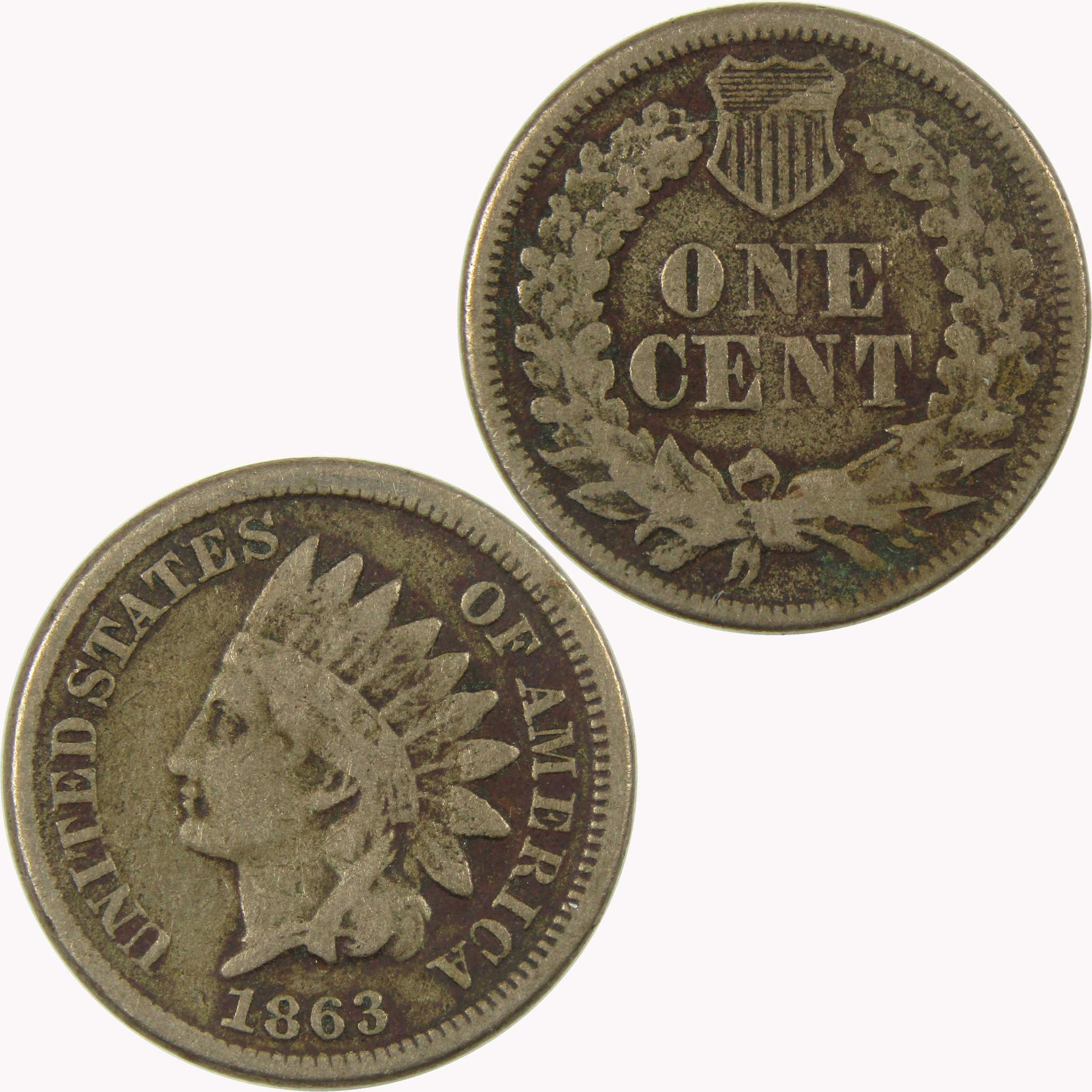 1863 Indian Head Cent VG Very Good Penny 1c Coin SKU:CP1330