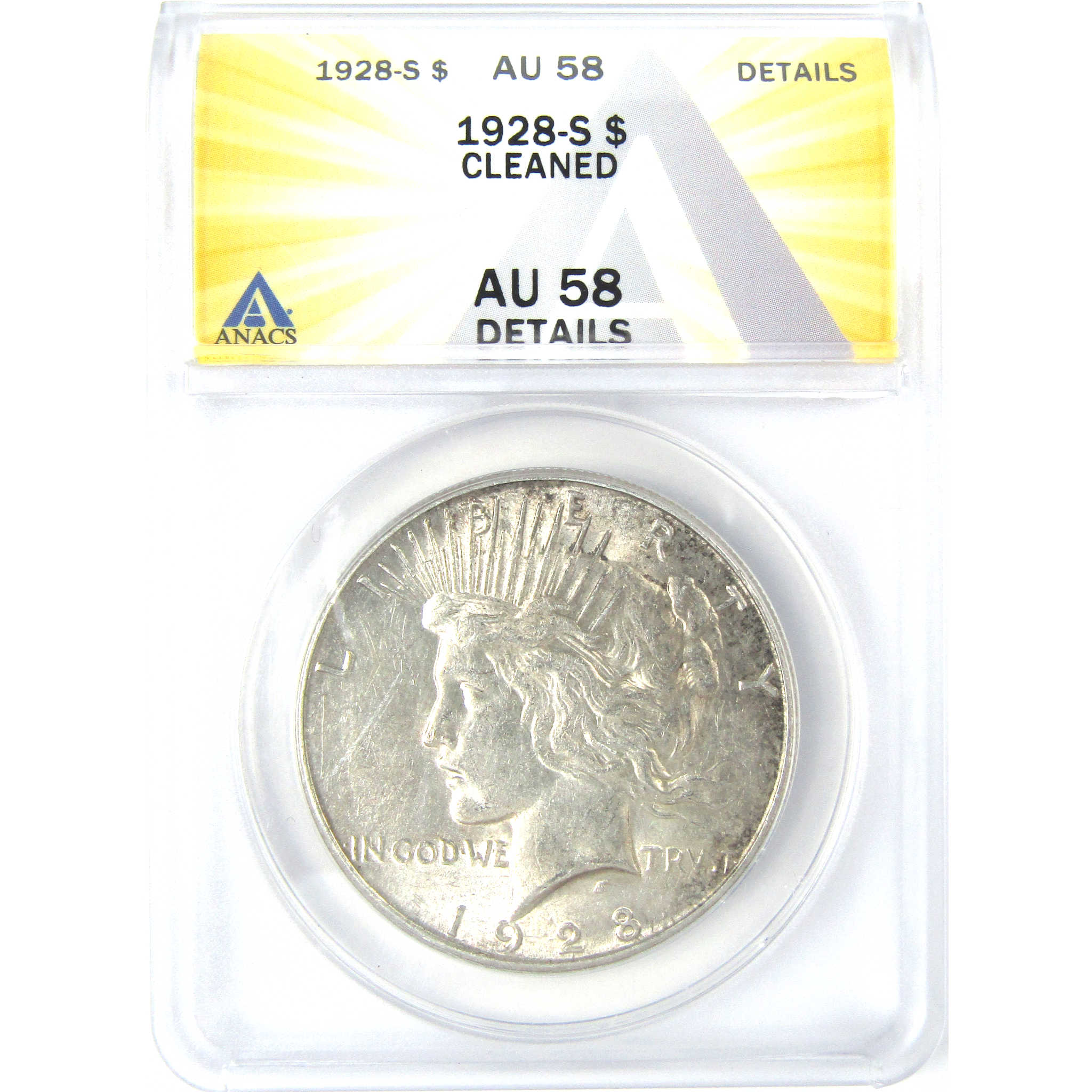 1928 S Peace Dollar AU 58 Details ANACS Silver $1 Coin SKU:I16249