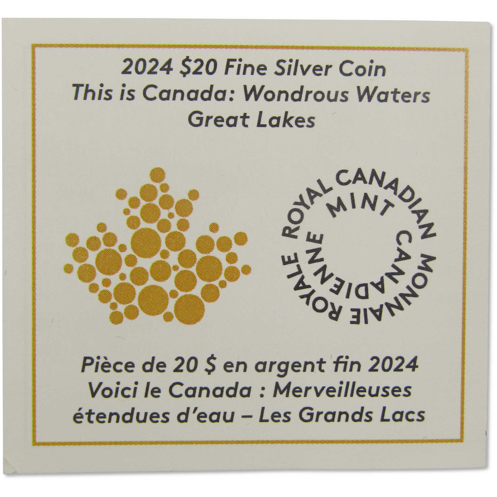 2024 Canadian Great Lakes 1 oz .9999 Silver Proof $20 COA SKU:OPC204