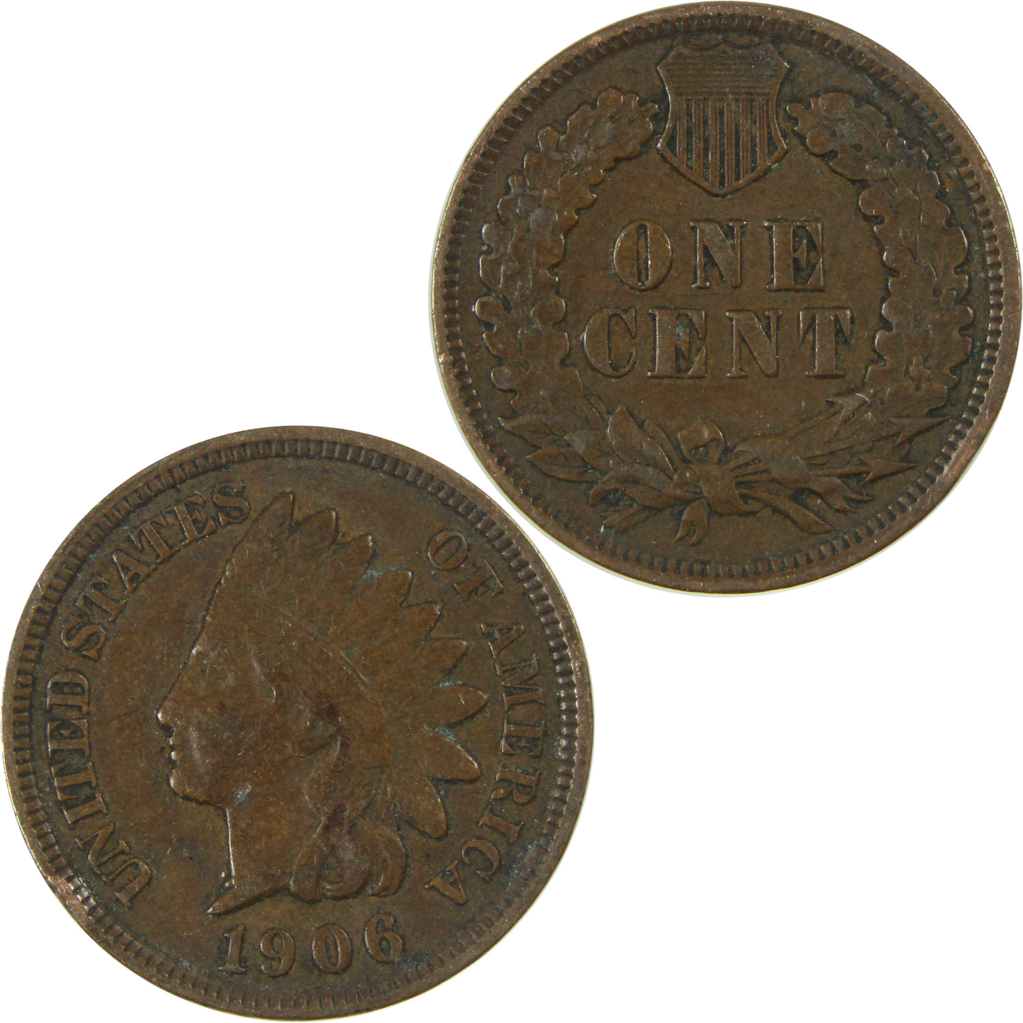 1906 Indian Head Cent F Fine Penny 1c Coin SKU:I27061