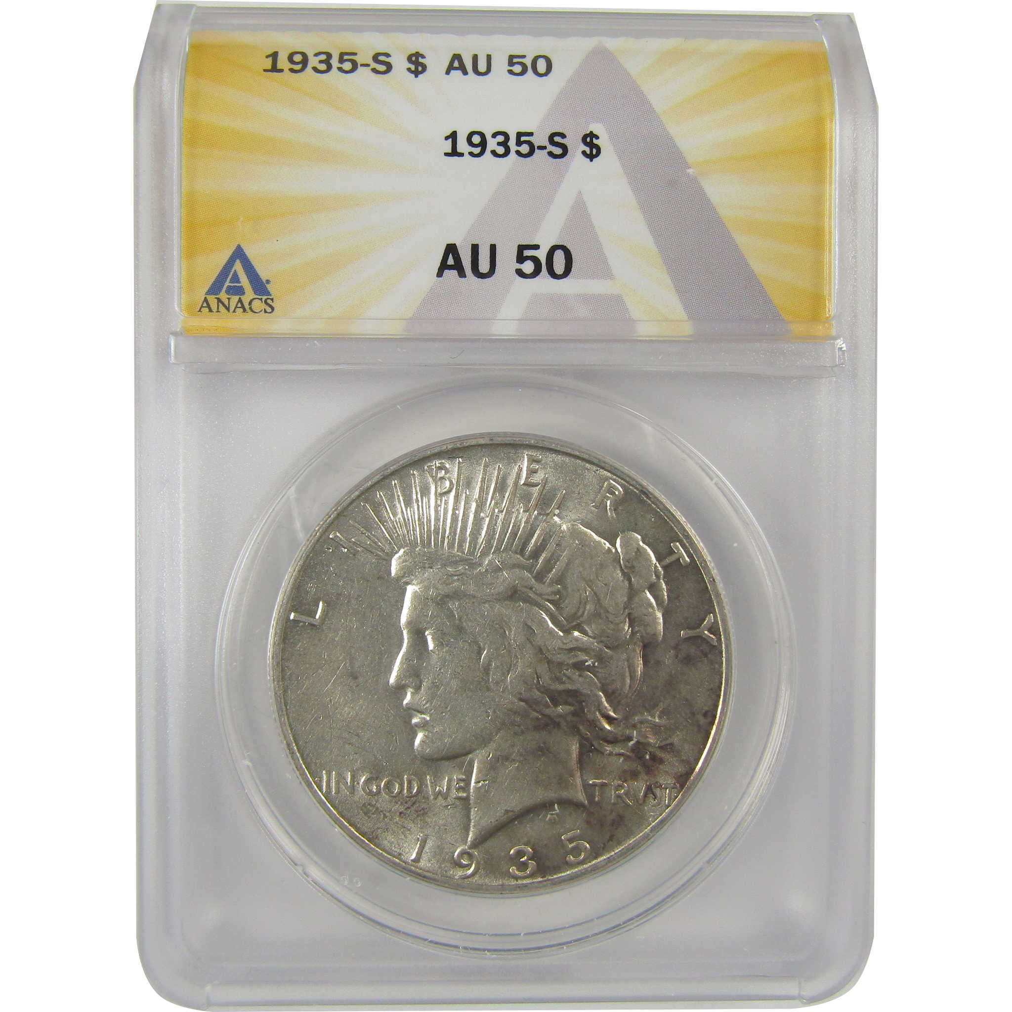1935 S Peace Dollar AU 50 ANACS Silver $1 Coin SKU:I20755