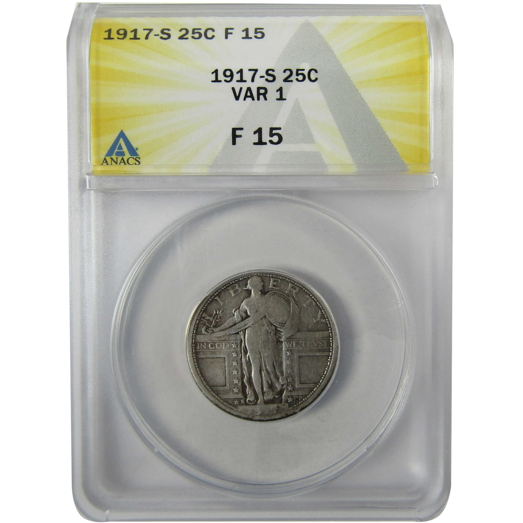 1917 S Type 1 Standing Liberty Silver Quarter F 15 ANACS SKU:I28000