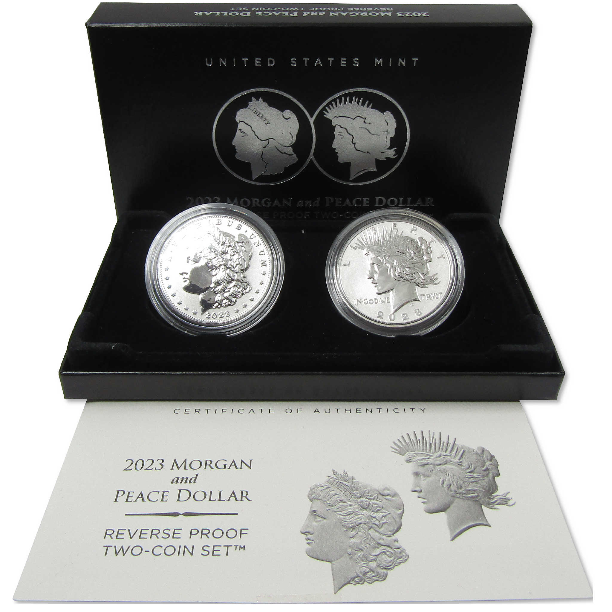 2023 Morgan and Peace Dollar Reverse Proof Two-Coin Set OGP COA