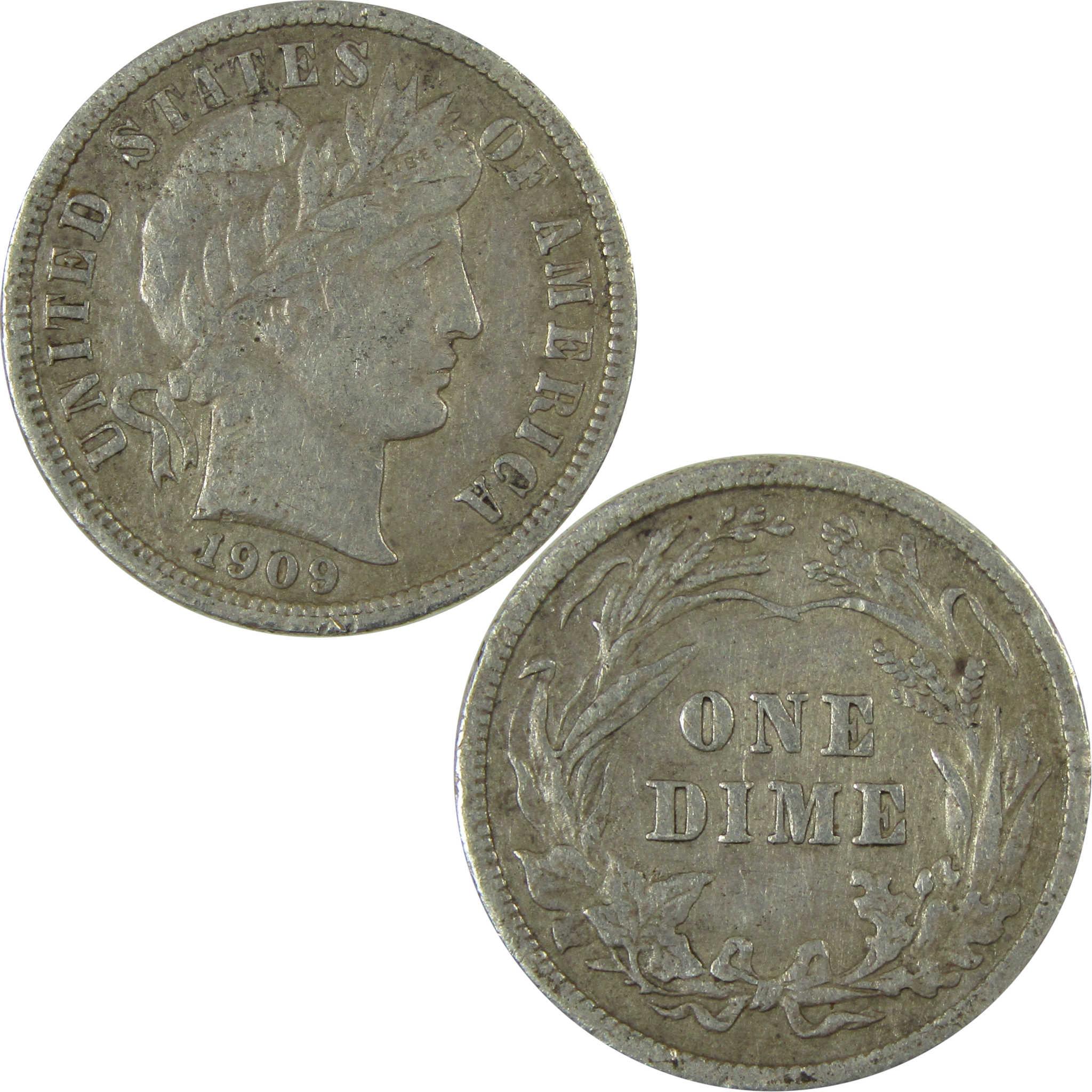 1909 Barber Silver Dime VF Very Fine Details 10c Coin SKU:CP1020