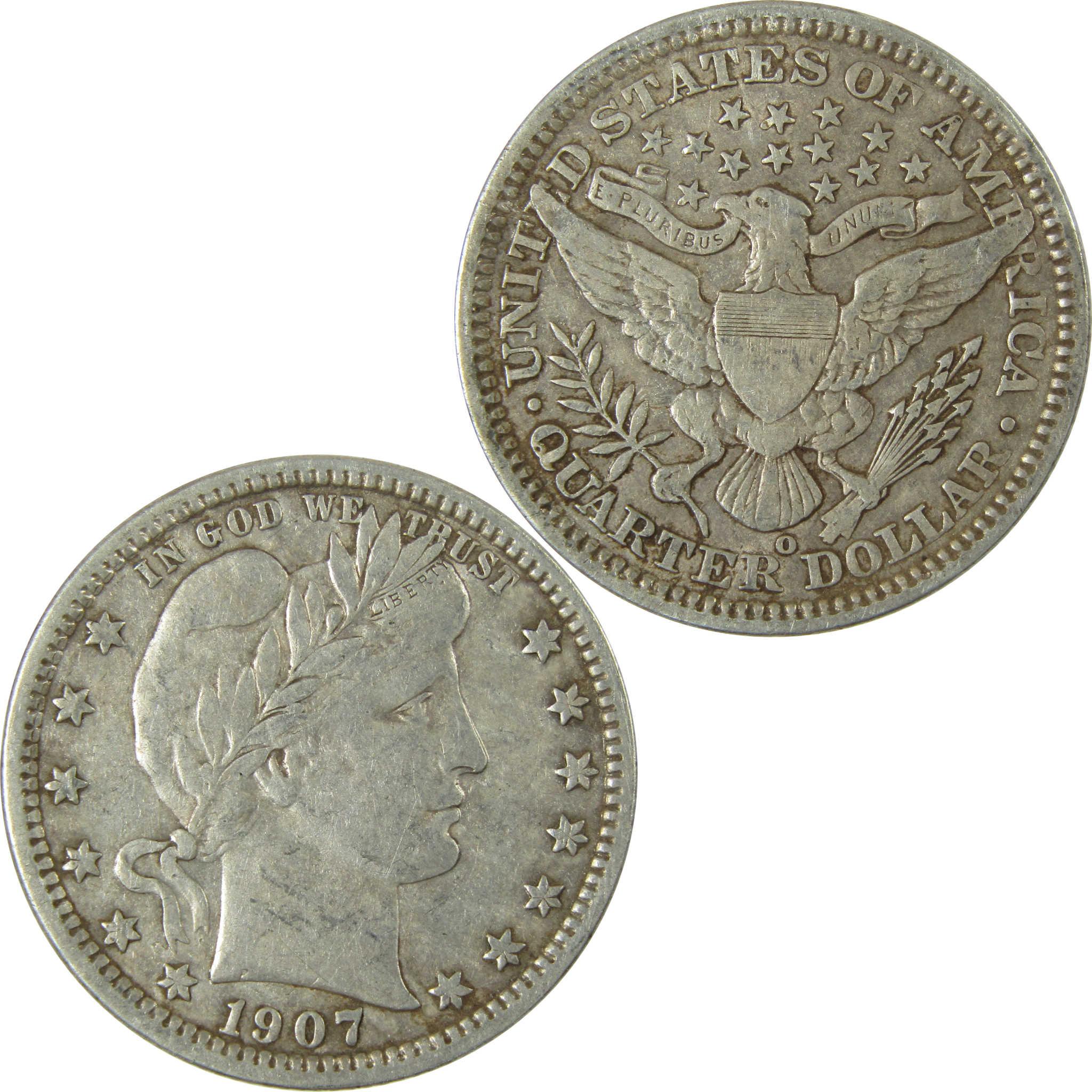 1907 O Barber Silver Quarter XF EF Extremely Fine Details SKU:CP882