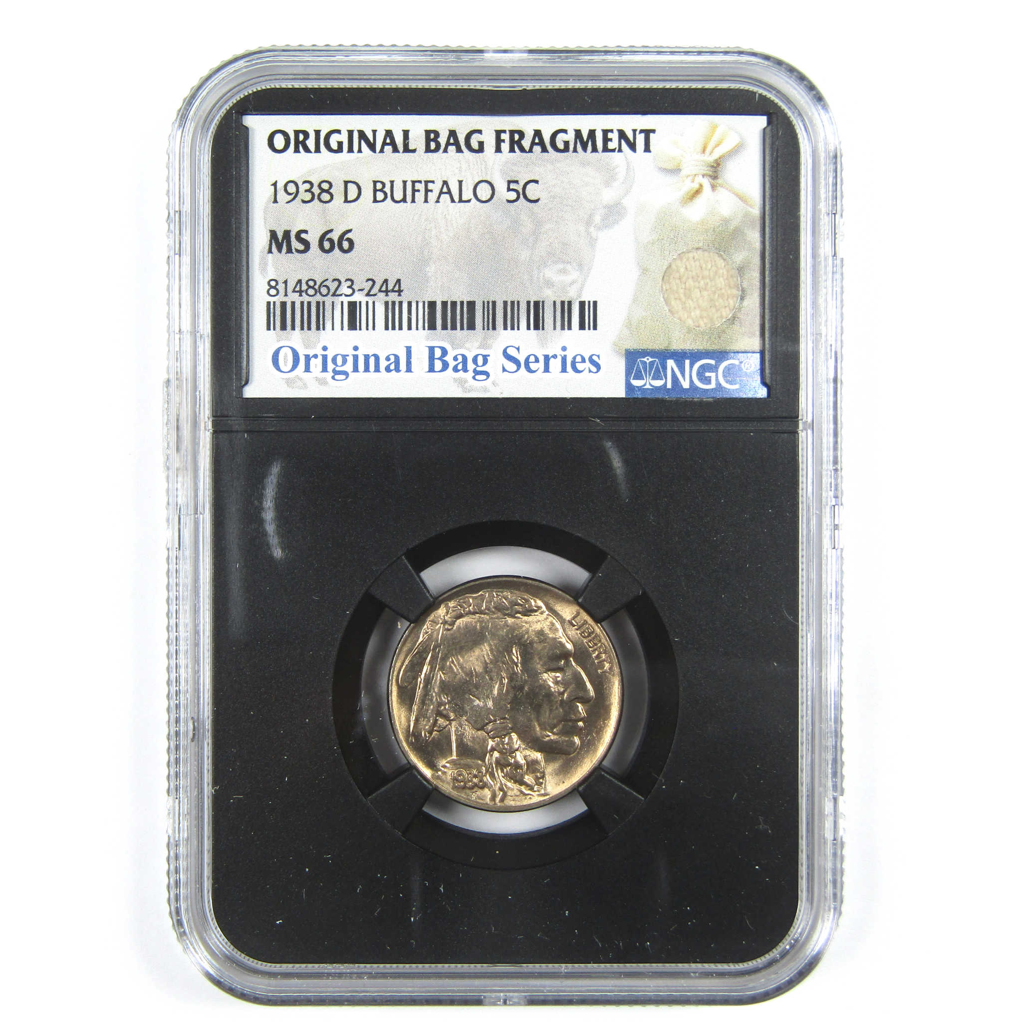 1938 D Buffalo Nickel MS 66 NGC 5c Original Bag Fragment SKU:I14596