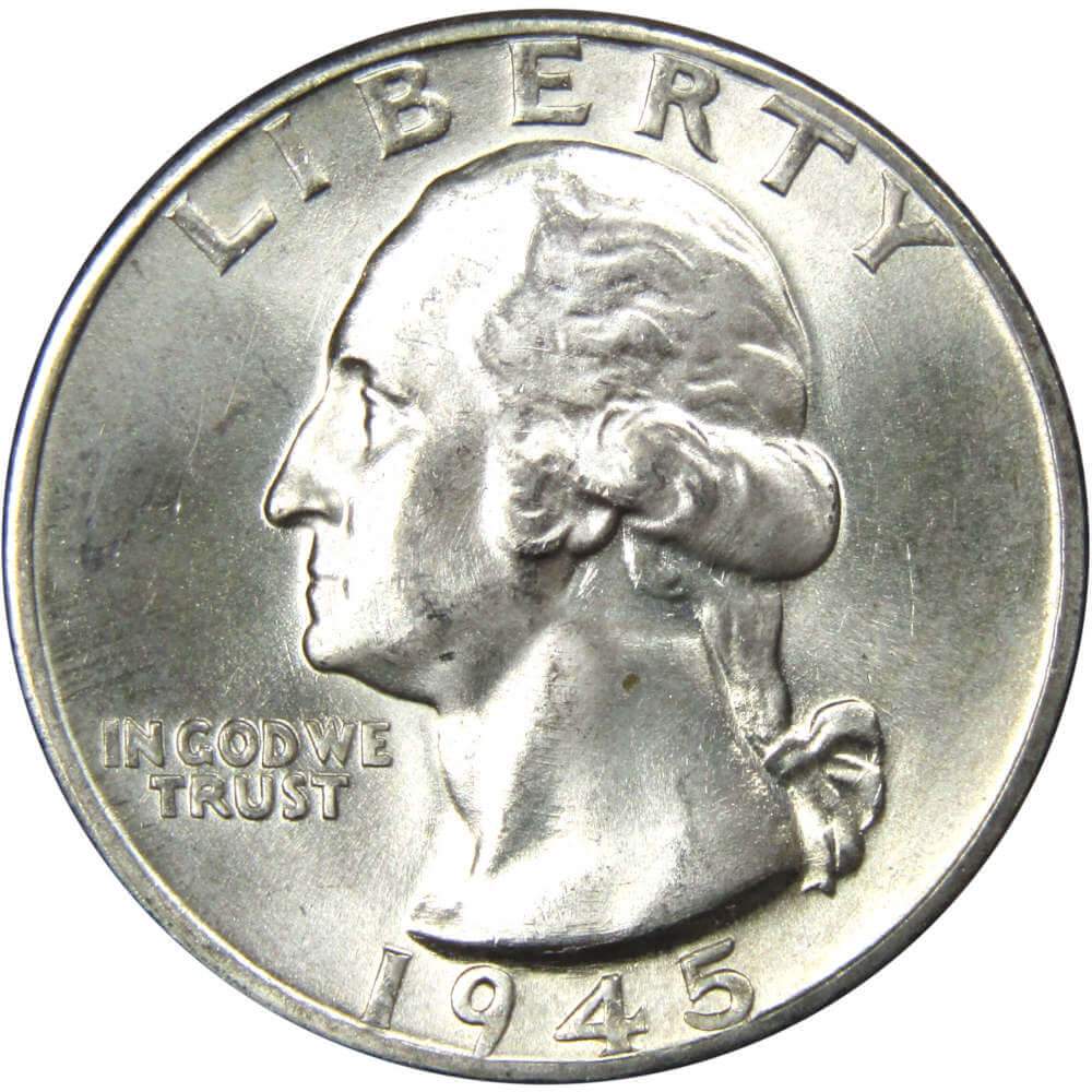 1945 D Washington Quarter BU Uncirculated Mint State 90% Silver 25c US Coin