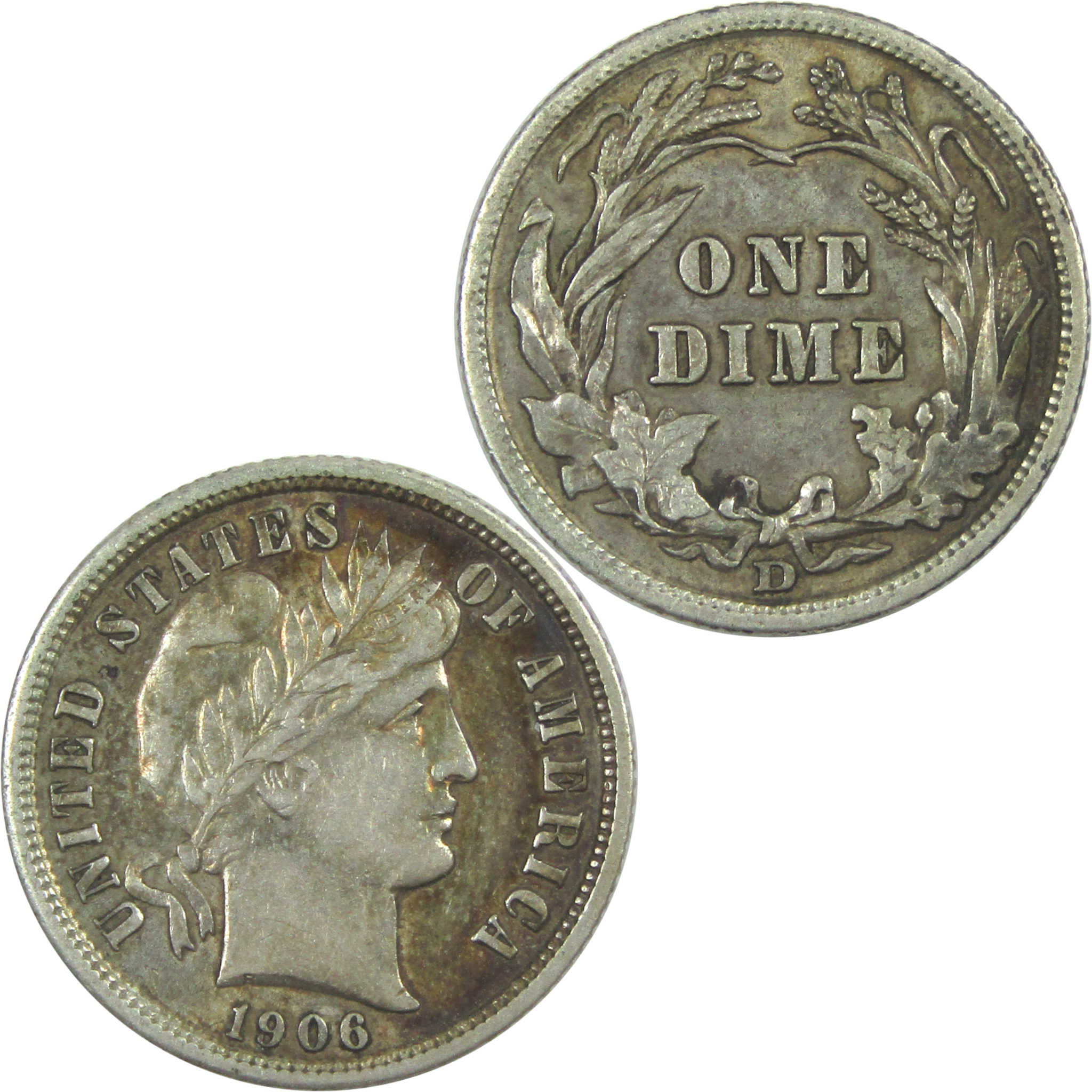 1906 D Barber Dime AU About Uncirculated Silver 10c Coin SKU:I15319