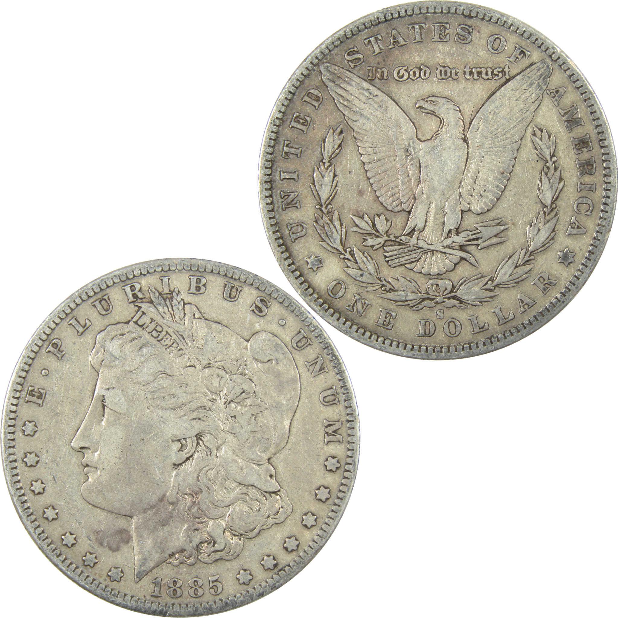 1885 S Morgan Silver Dollar VF Very Fine Details $1 Coin SKU:I24748 - Morgan coin - Morgan silver dollar - Morgan silver dollar for sale - Profile Coins &amp; Collectibles