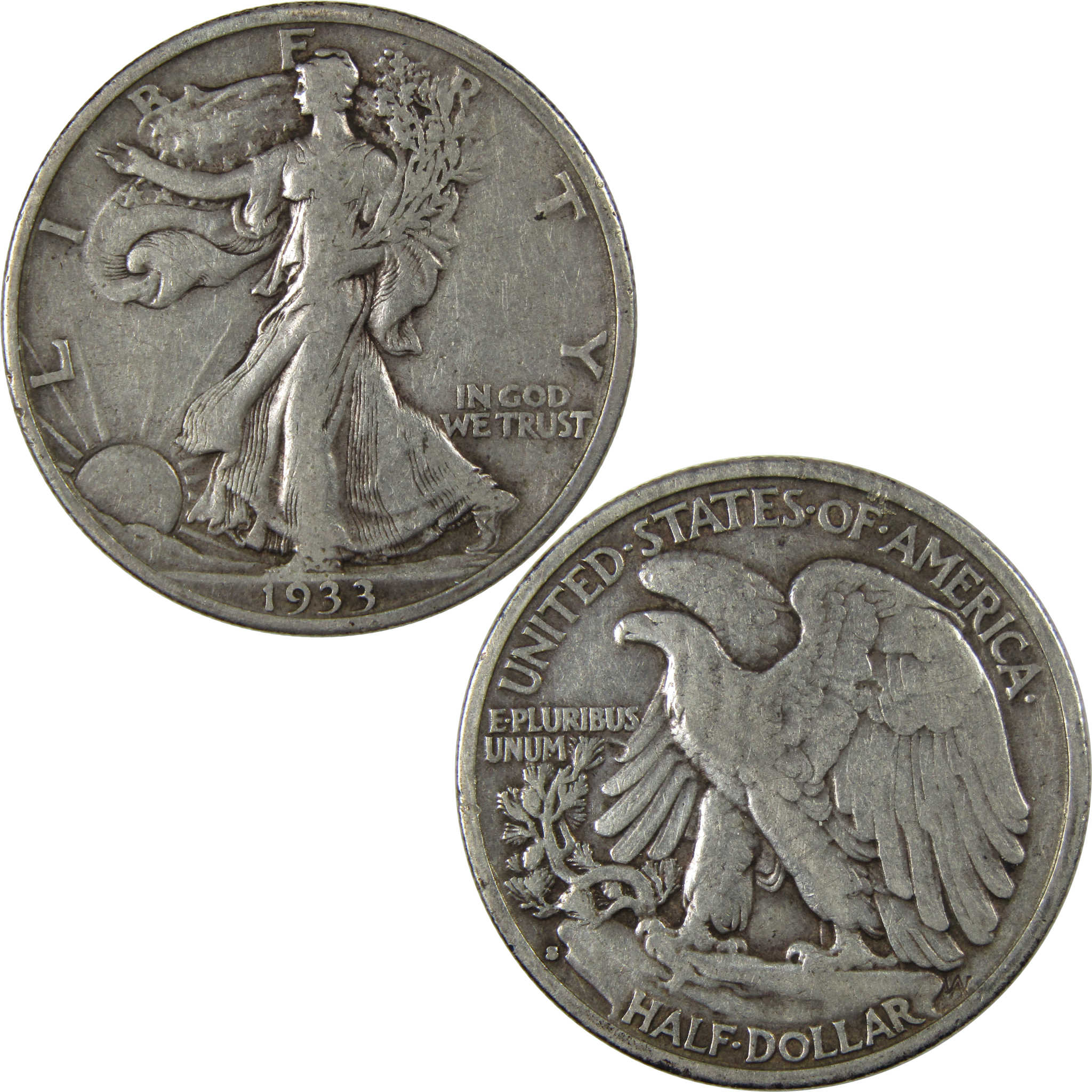 1933 S Liberty Walking Half Dollar VF Very Fine Silver SKU:I23452