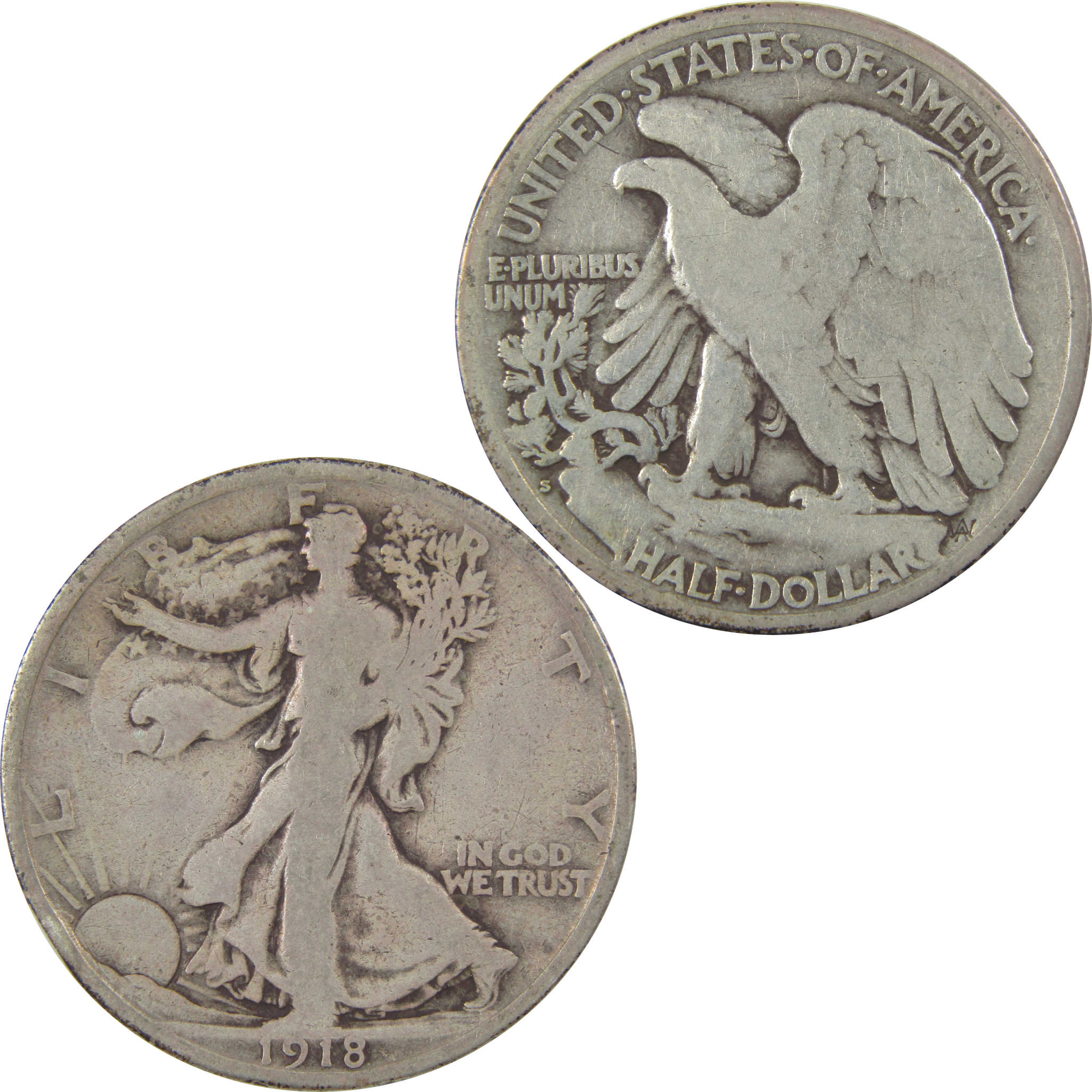 1918 S Liberty Walking Silver Half Dollar VG Very Good Coin SKU:I24156
