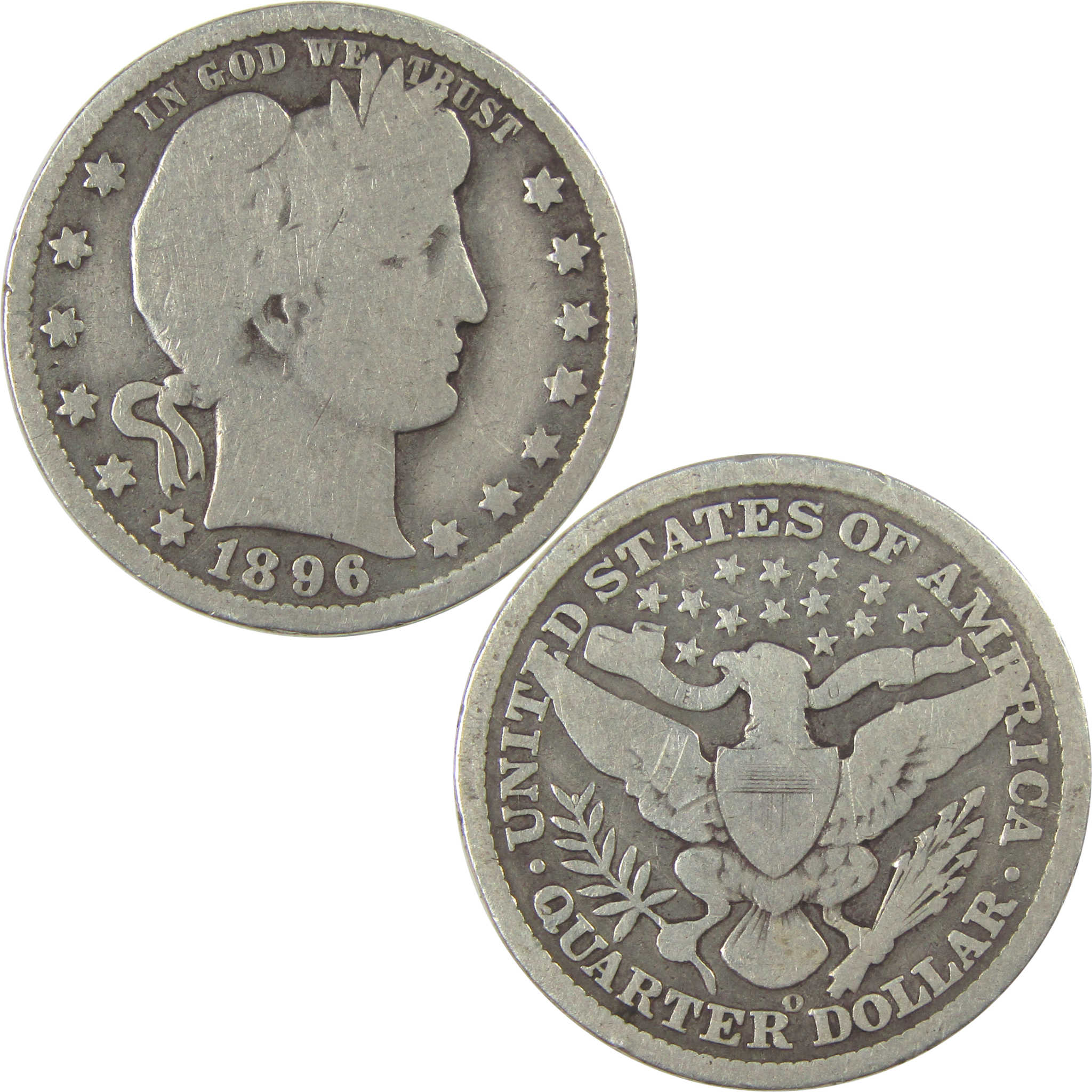 1896 O Barber Quarter G Good Silver 25c Coin SKU:I21857