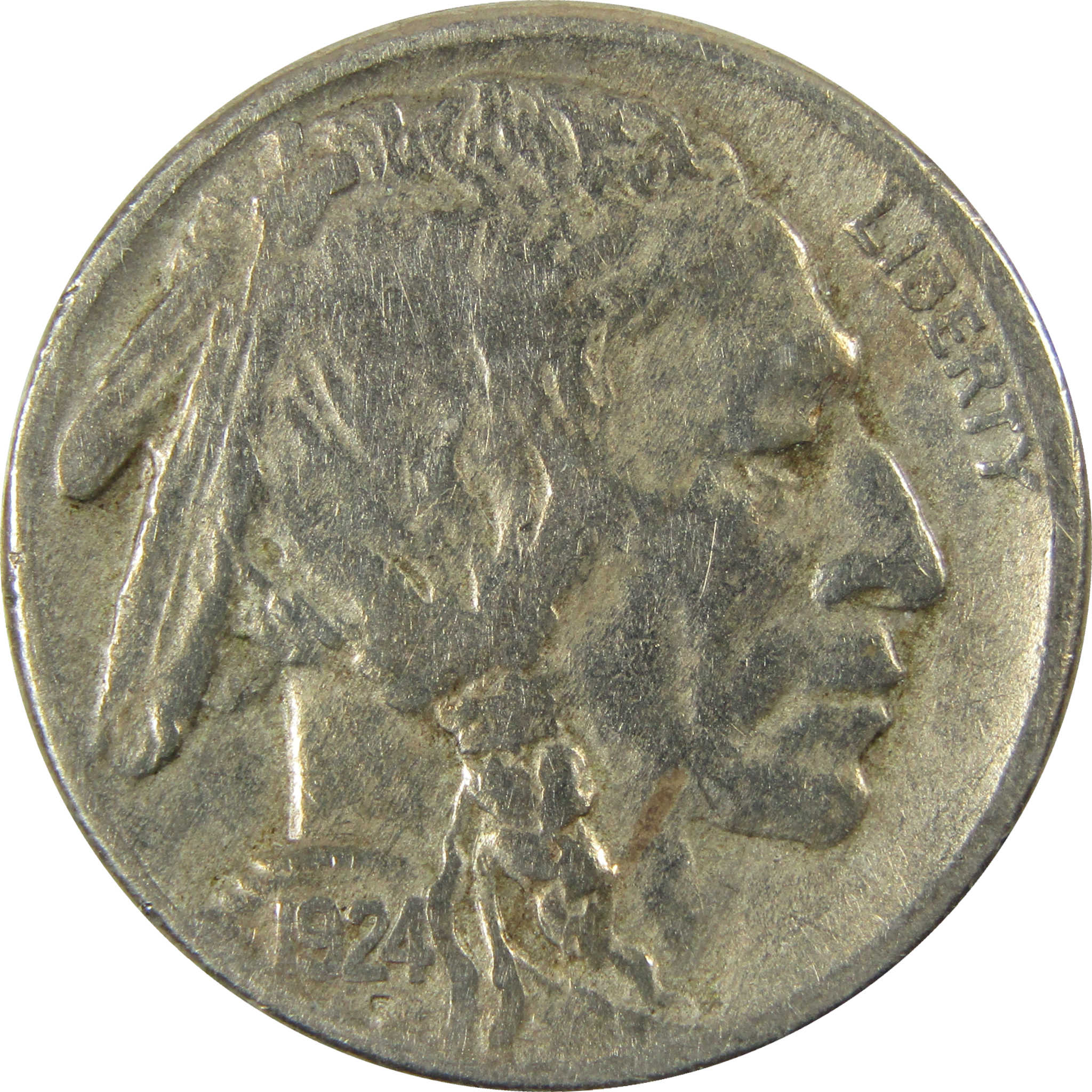 1924 S Indian Head Buffalo Nickel F Fine Details 5c Coin SKU:I28329